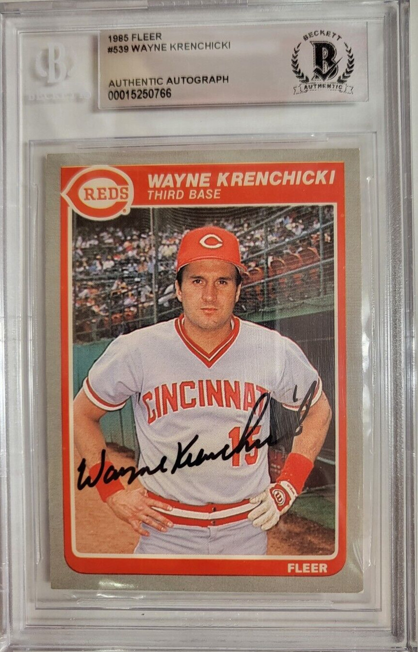 1985 FLEER WAYNE KRENCHICKI REDS #539 AUTO SIGNED CARD BECKETT AUTHENTIC
