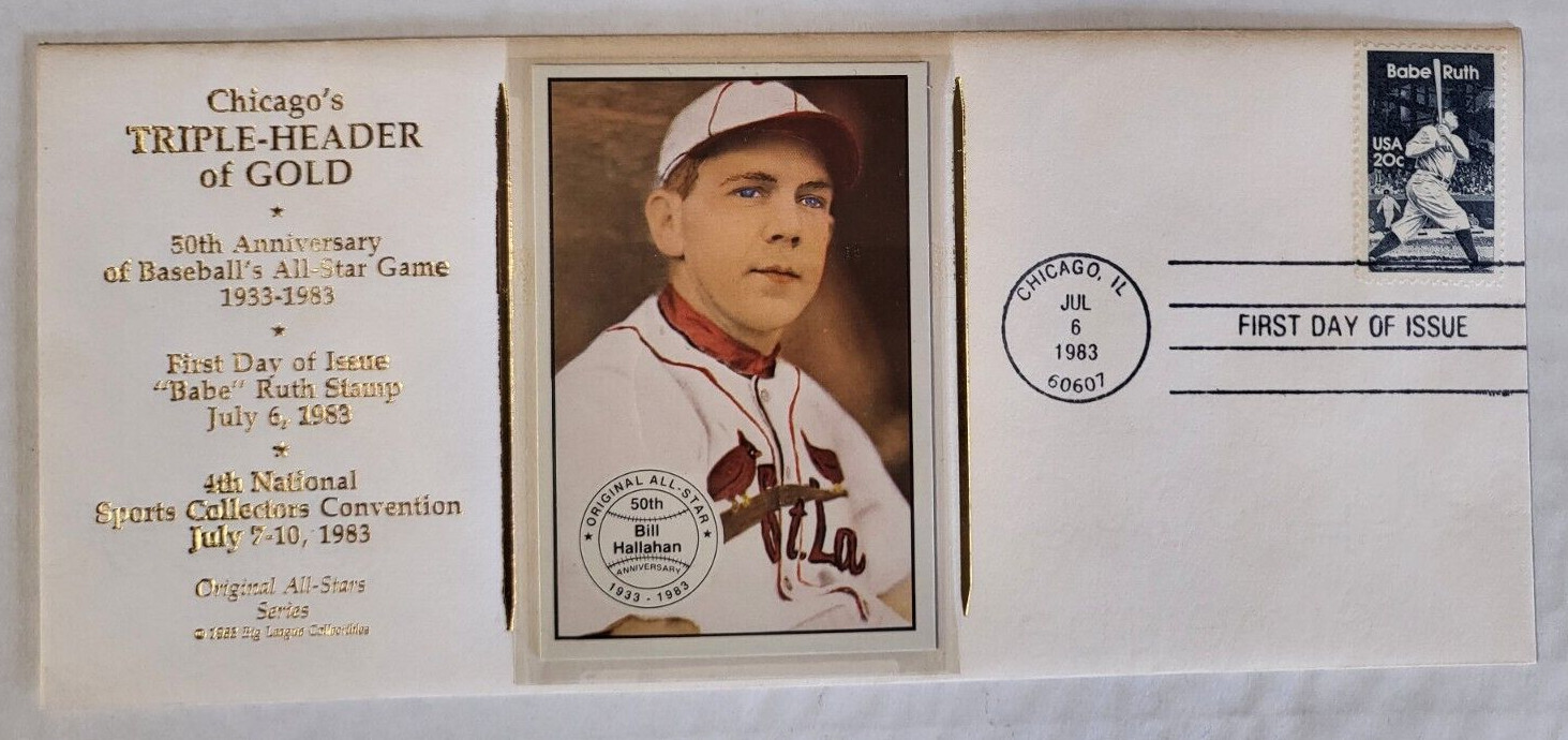 CHICAGO'S TRIPLE-HEADER OF GOLD CACHET FIRST DAY ISSUE BABE RUTH BILL HALLAHAN
