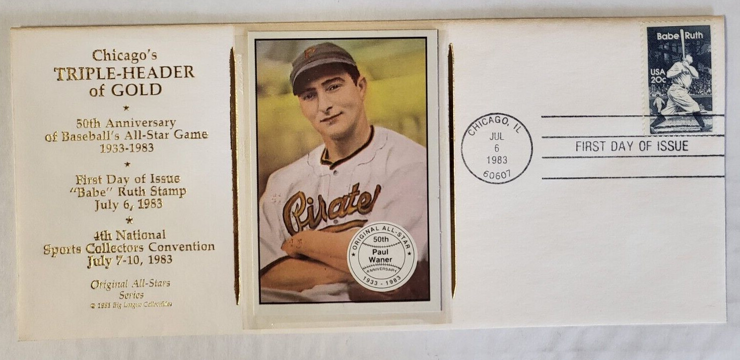 CHICAGO'S TRIPLE-HEADER OF GOLD CACHET FIRST DAY ISSUE BABE RUTH PAUL WANER
