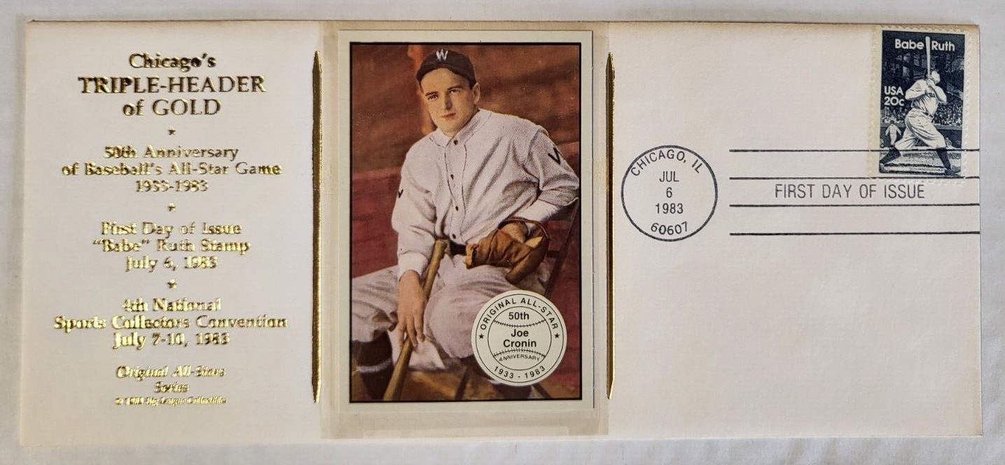 CHICAGO'S TRIPLE-HEADER OF GOLD CACHET FIRST DAY ISSUE BABE RUTH JOE CRONIN
