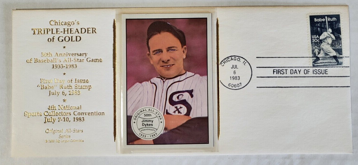 CHICAGO'S TRIPLE-HEADER OF GOLD CACHET FIRST DAY ISSUE BABE RUTH JIMMY DYKES
