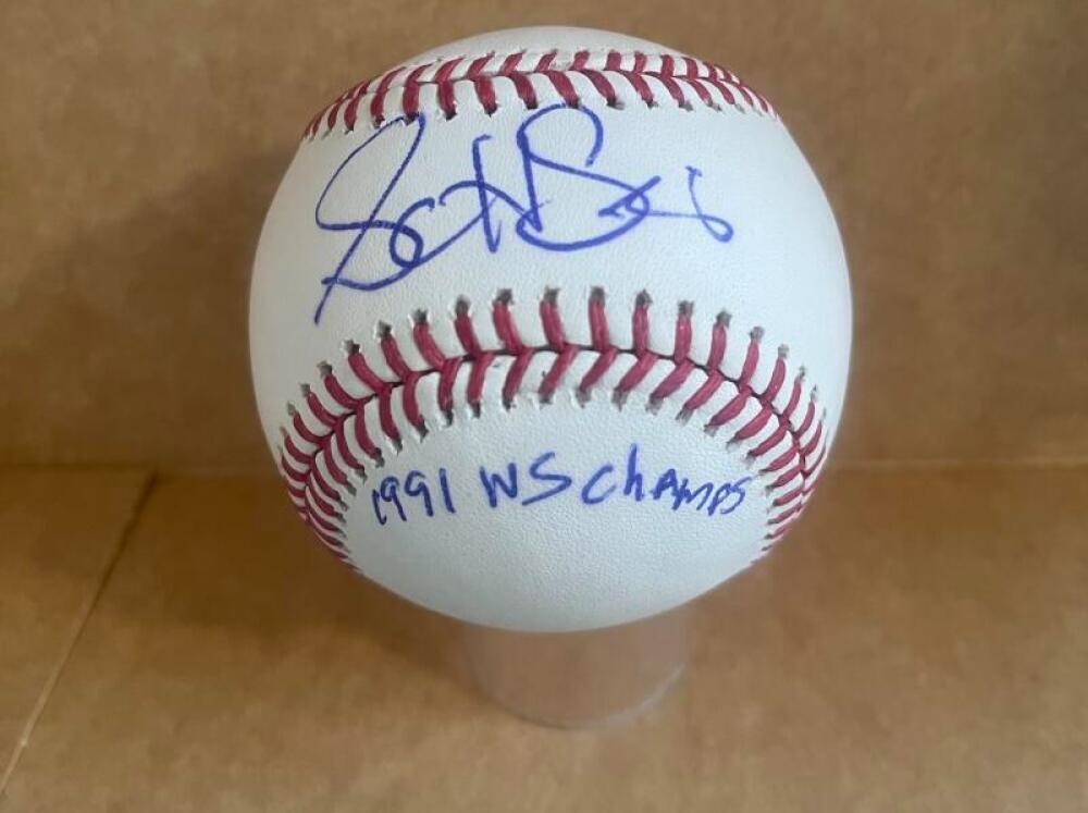 SCOTT LEIUS 1991 WS CHAMPS TWINS SIGNED AUTO M.L. BASEBALL BAS AUTHENICATED
