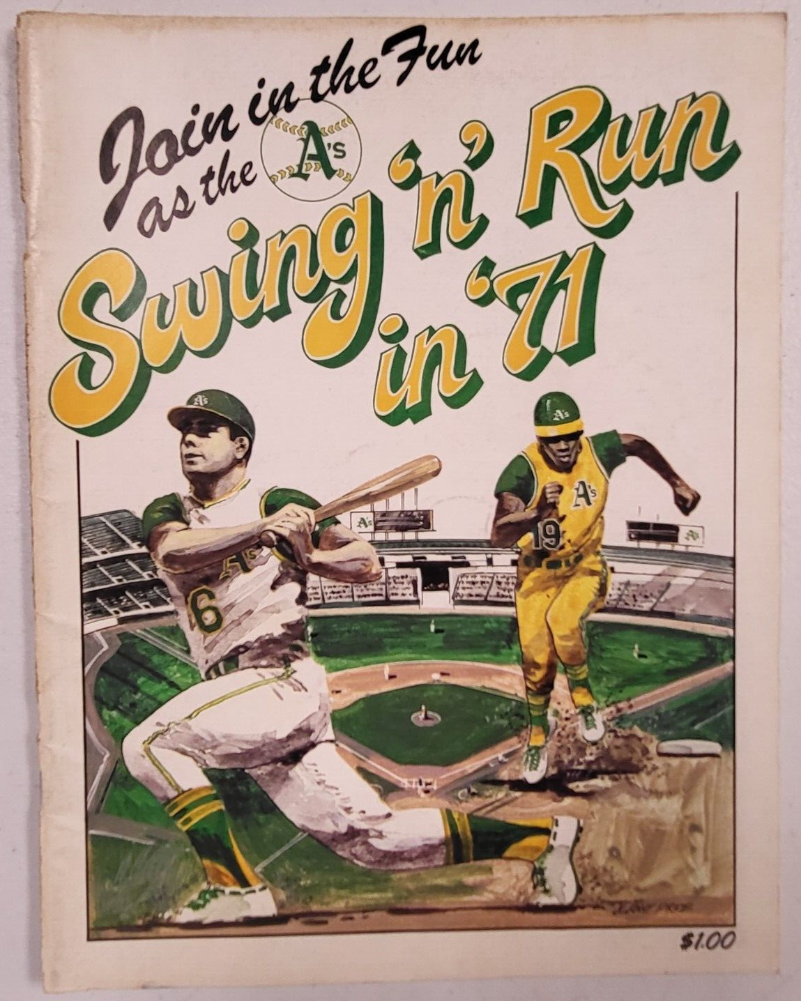 VINTAGE MLB BASEBALL 1971 SWING N RUN IN 71 OAKLAND ATHLETICS PROGRAM RARE COLLECTIBLE MEMORABILIA