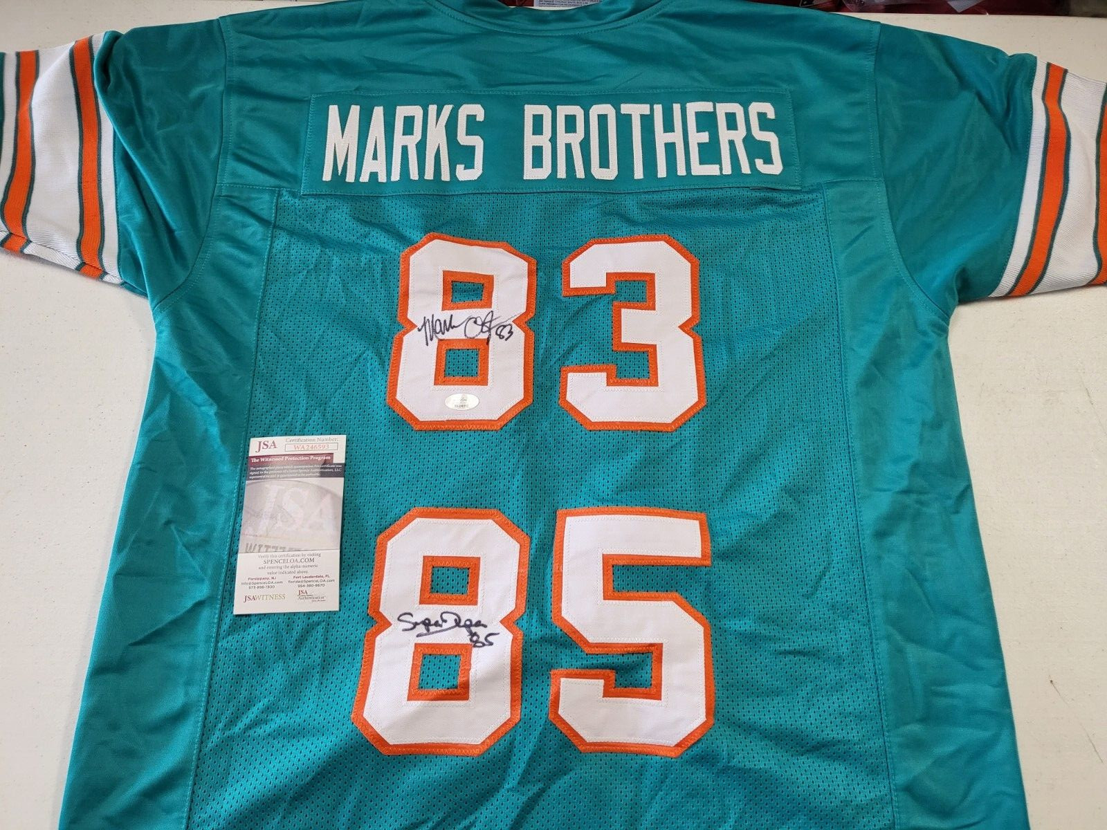 MARKS BROTHERS CLAYTON/DUPER DOLPHINS SIGNED AUTO XL JERSEY JSA COA AUTH
