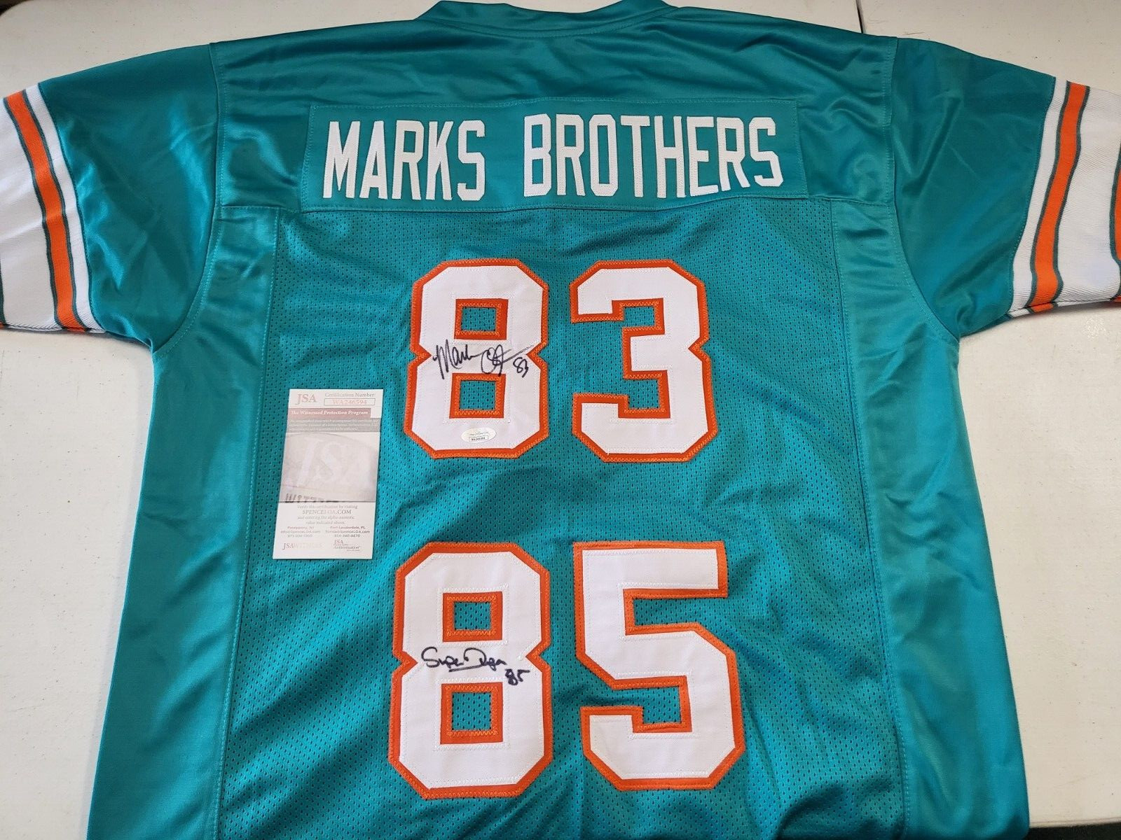 MARKS BROTHERS CLAYTON/DUPER DOLPHINS SIGNED AUTO XL JERSEY JSA COA AUTH *

