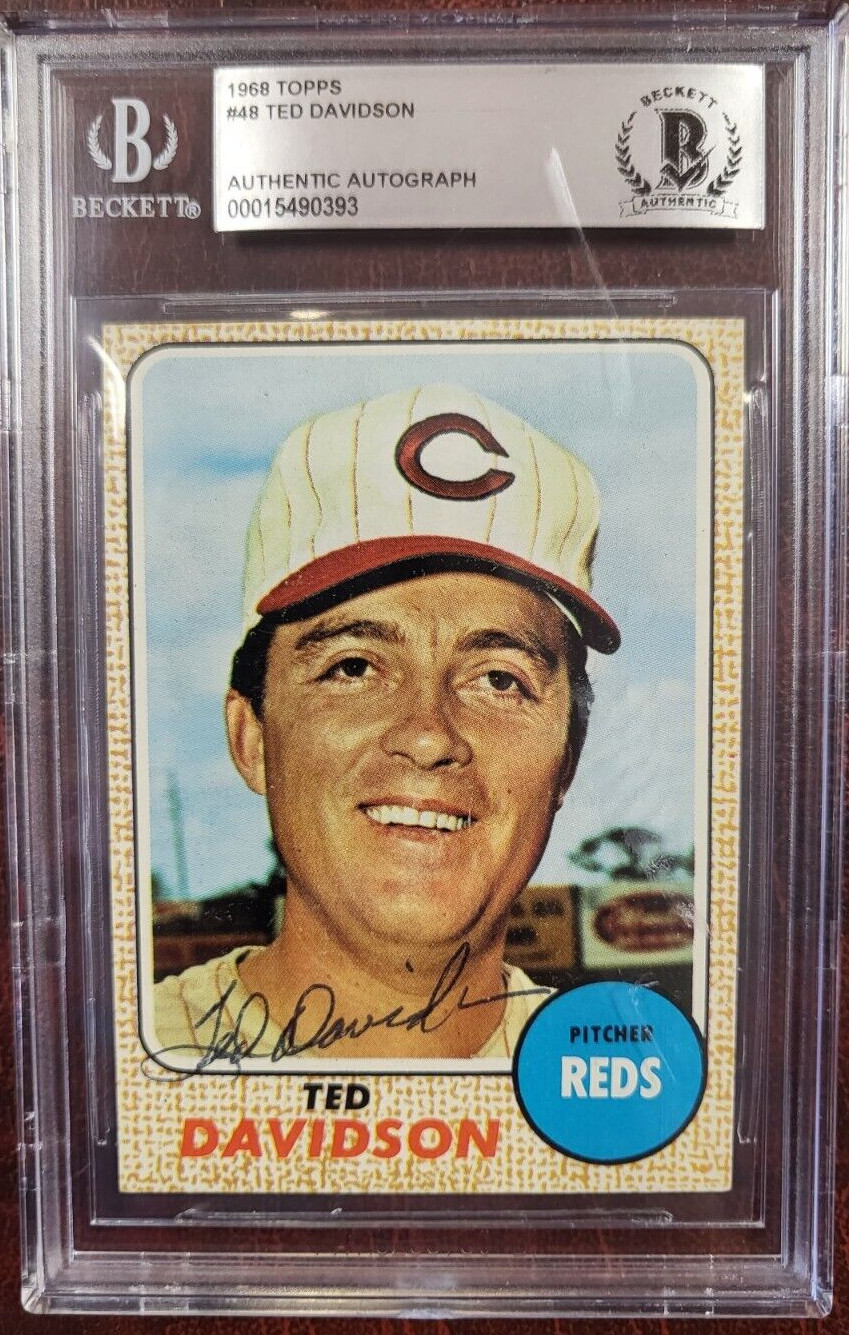 1968 TOPPS TED DAVIDSON REDS SIGNED AUTOGRAPH #48 CARD BECKETT AUTHENTIC COLLECTIBLE MEMORABILIA