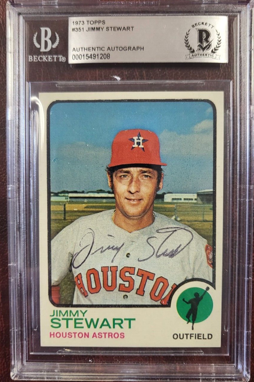 1973 TOPPS JIMMY STEWART ASTROS SIGNED AUTOGRAPH #351 BASEBALL CARD BECKETT COLLECTIBLE MEMORABILIA