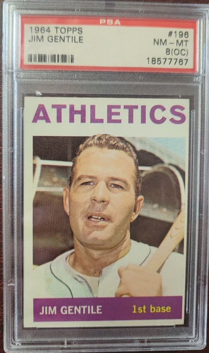 1964 TOPPS JIM GENTILE ATHLETICS BASEBALL CARD #196 PSA 8 (OC) COLLECTIBLE MEMORABILIA