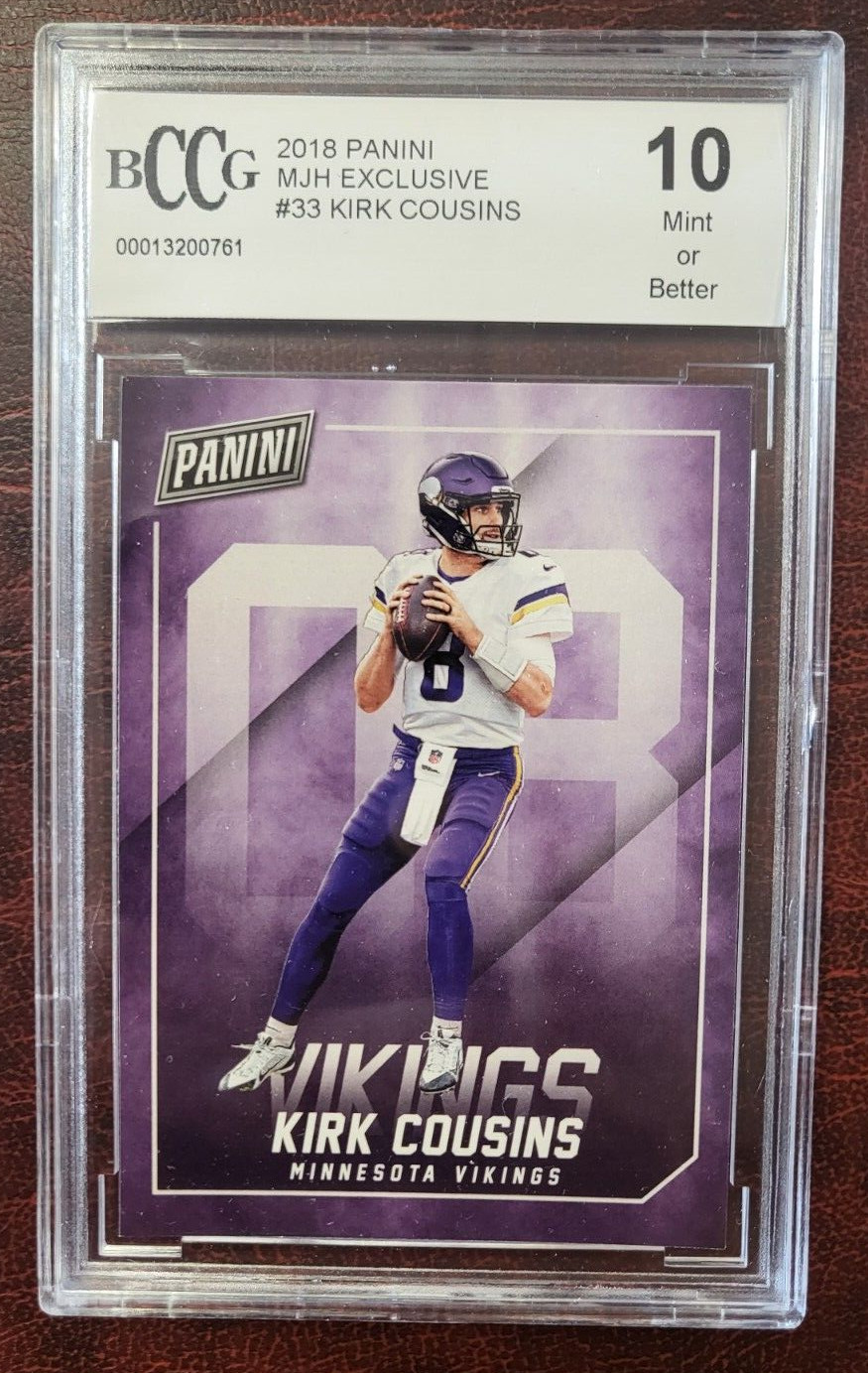 2018 PANINI EXCLUSIVE KIRK COUSINS VIKINGS FOOTBALL CARD #33 BCCG BECKETT 10 *

