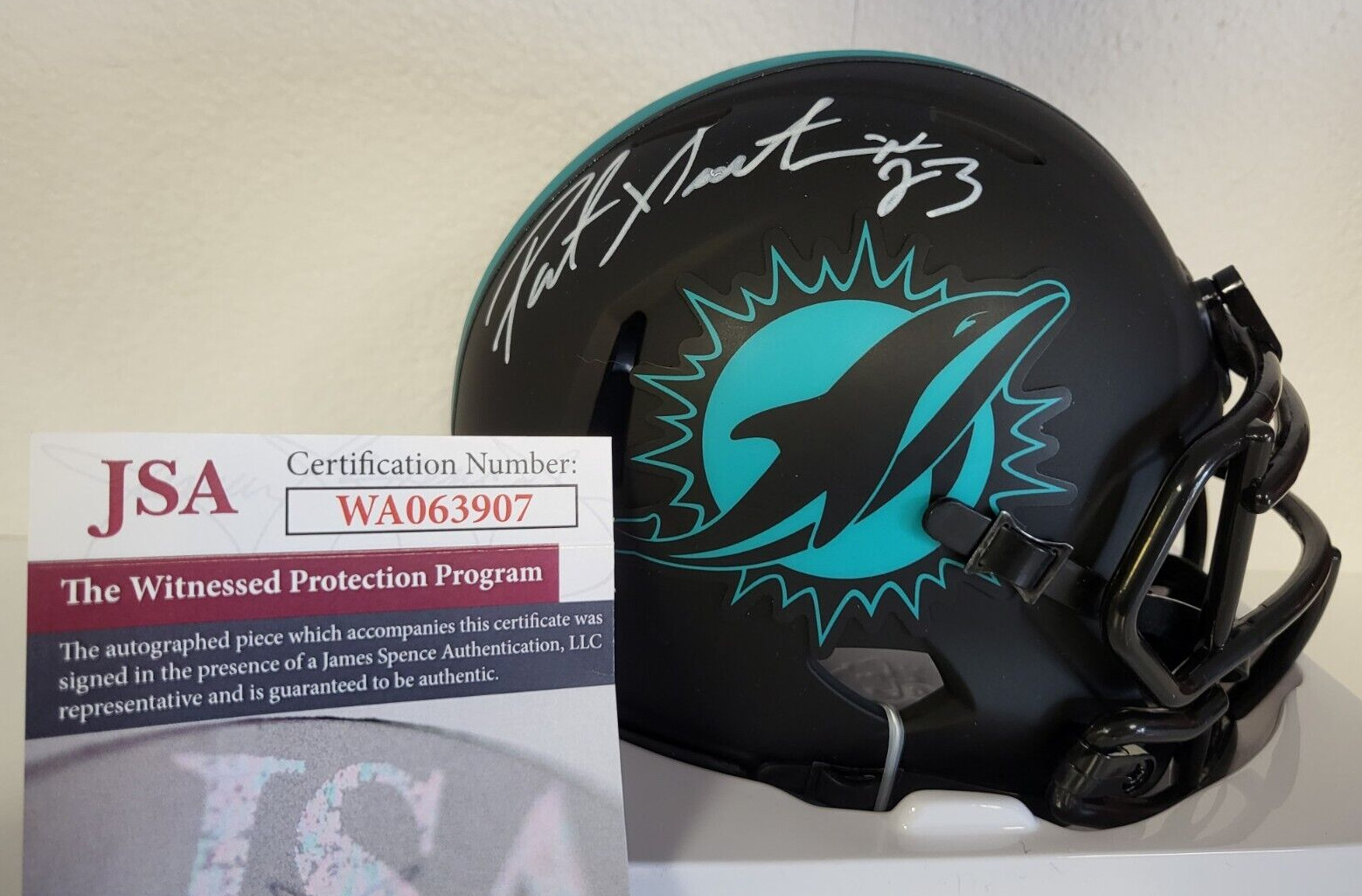 PATRICK SURTAIN MIAMI DOLPHINS SIGNED AUTOGRAPH ECLIPSE MINI HELMET JSA WA063907
