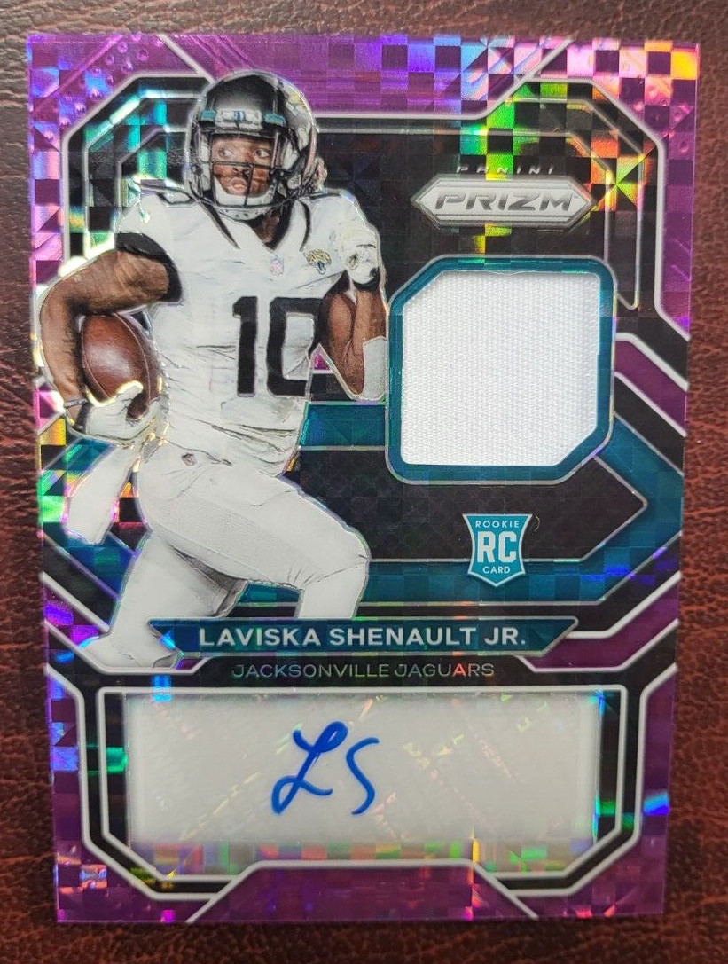 2020 PANINI PRIZIM LAVISKA SHENAULT JR AUTO JERSEY RELIC PURPLE REFRACTOR /49
