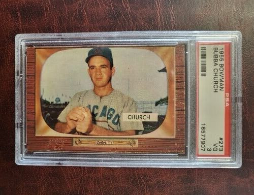1955 BOWMAN EMORY BUBBA CHURCH CUBS BASEBALL CARD PSA 3 VG VINTAGE COLLECTIBLE MEMORABILIA