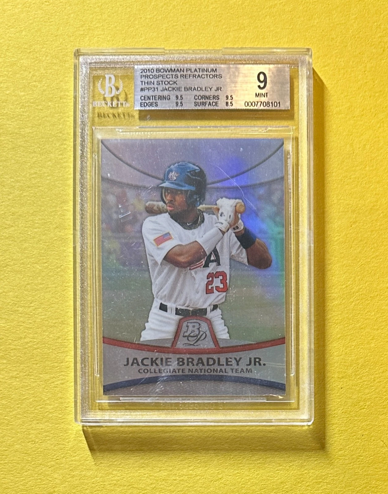 2020 BOWMAN PLATINUM JACKIE BRADLEY JR REFRACTOR /999 #PP31 BGS MINT 9
