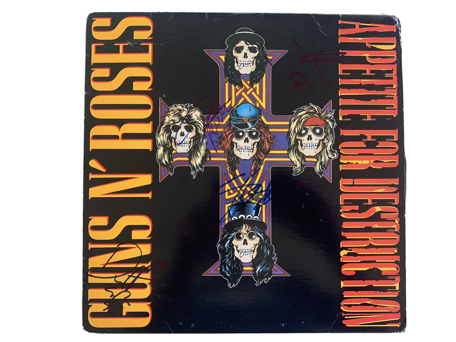 Guns & Roses Axl Slash Duff Steven Signed Lies LP Album Beckett Certified
