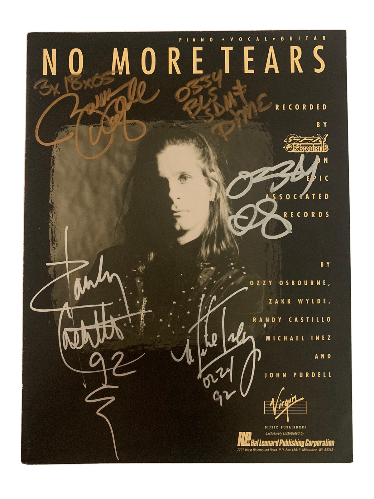 Ozzy Osbourne Zakk Wylde Castillo & Inez Signed Sheet Music Beckett Certified
