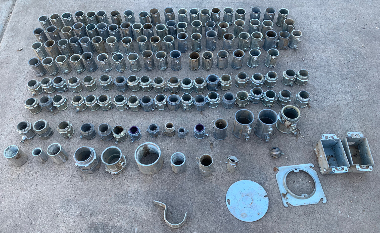 Lot of 147 Various Size and Type Metal Electrical Conduit Connectors From Estate
