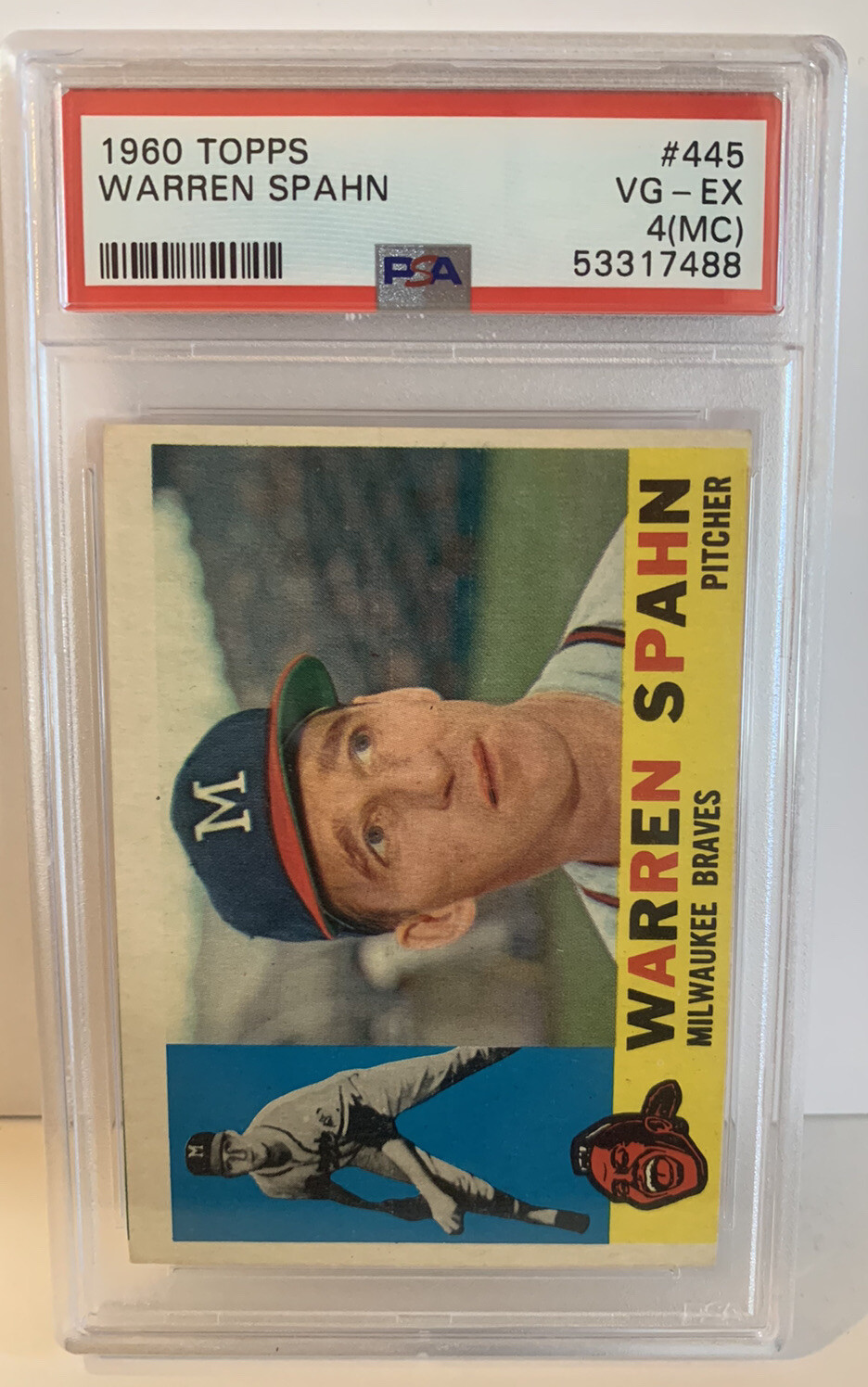 1960 Topps #445 Warren Spahn Milwaukee Braves HOF PSA 4 VG-EX MC
