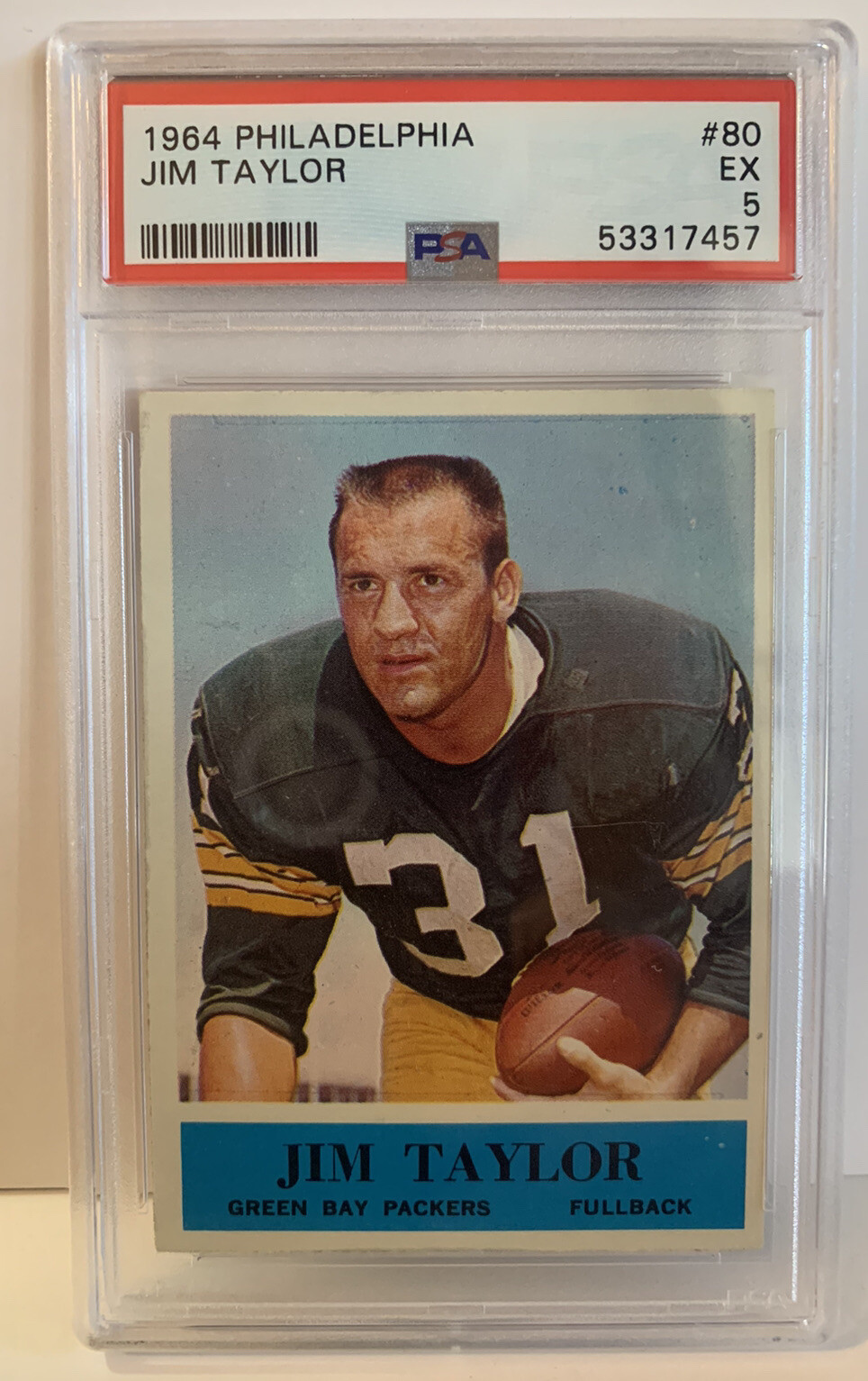 1964 PHILADELPHIA FOOTBALL #80 : JIM TAYLOR PSA 5 – EX HOF COLLECTIBLE MEMORABILIA
