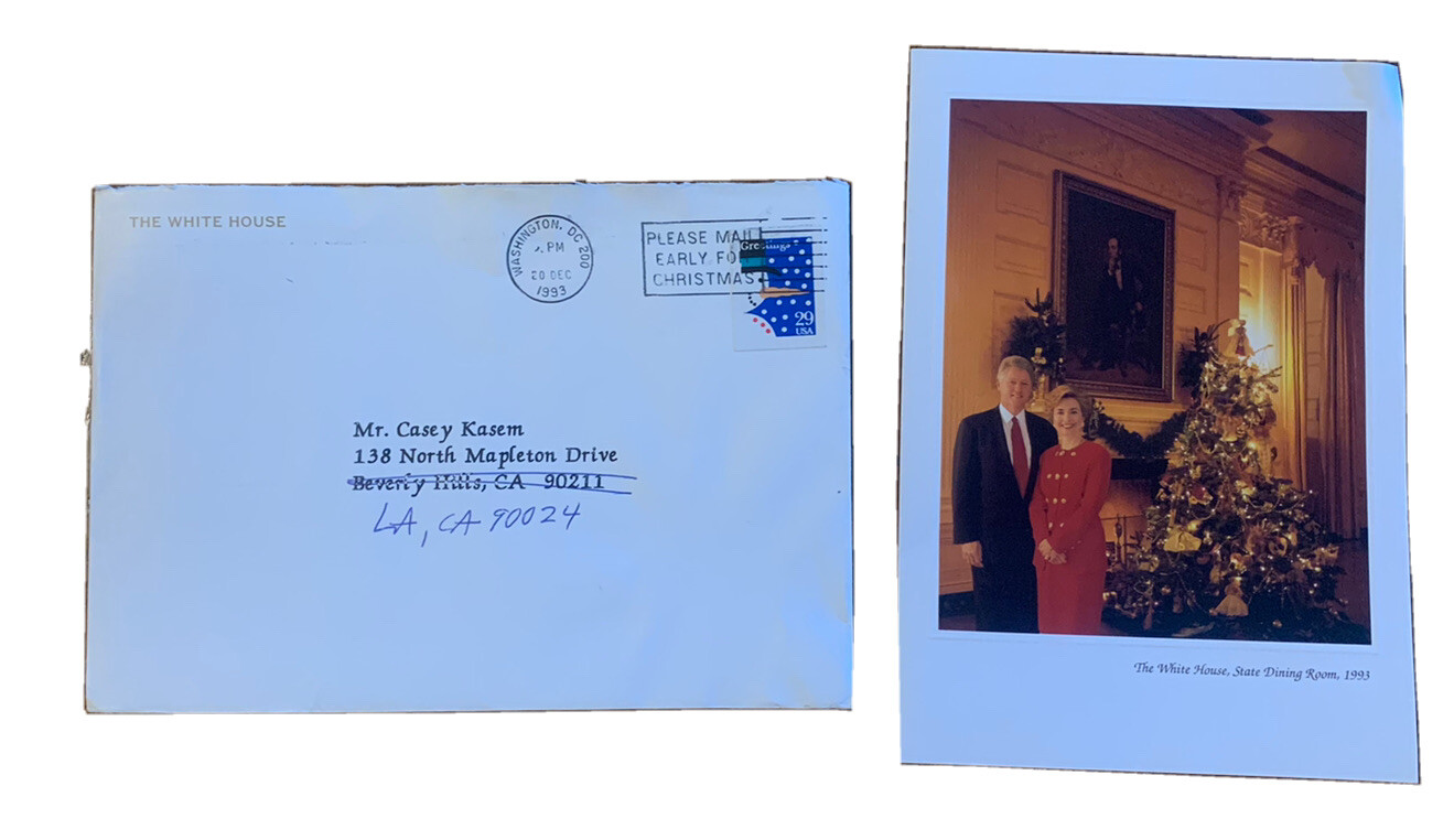 WHITE HOUSE 1993 BILL AND HILLARY CLINTON CHRISTMAS CARD TO CASEY KASEM COLLECTIBLE MEMORABILIA