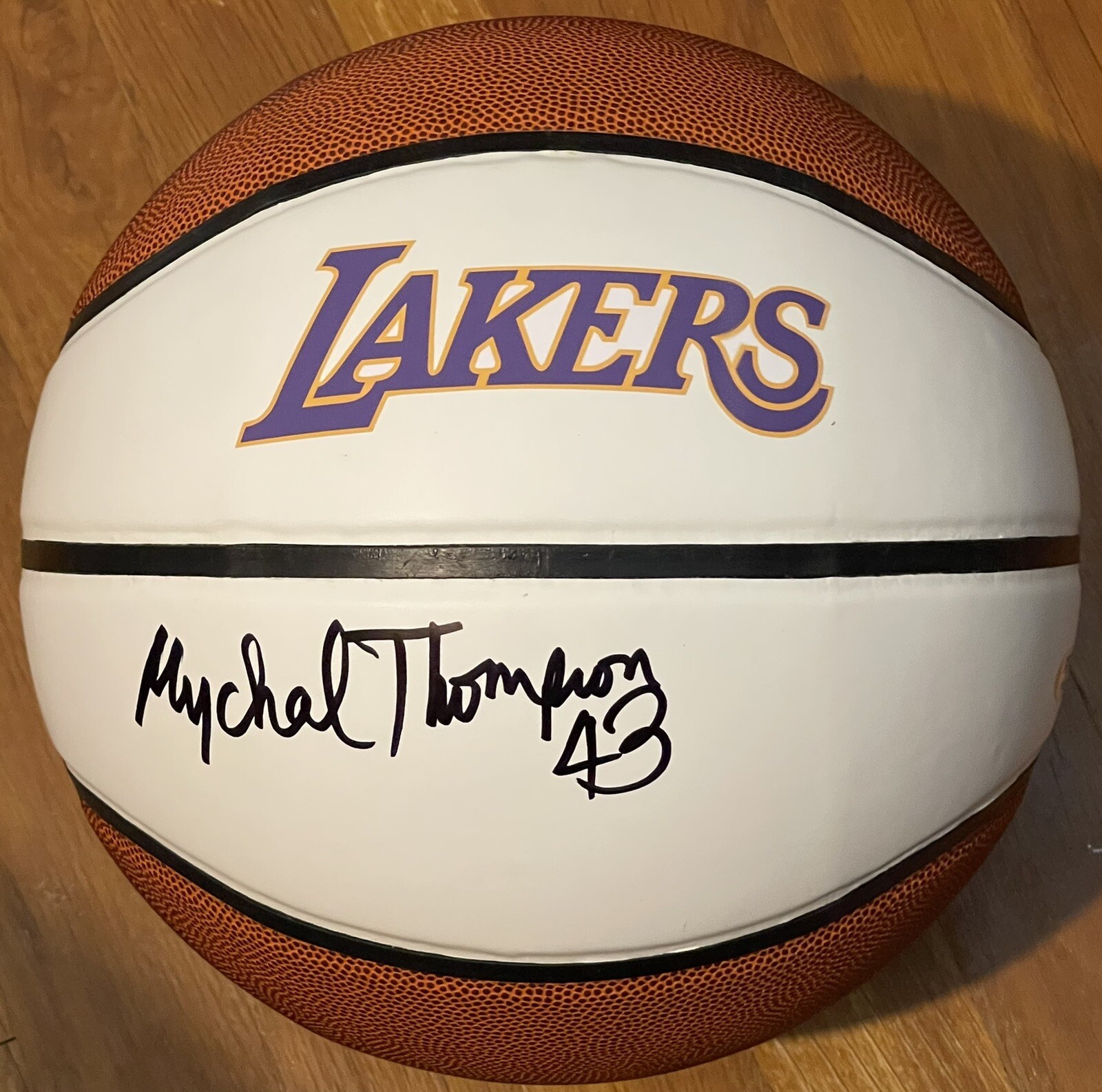 Mychal Thompson Signed Autographed Los Angeles Lakers Logo Basketball PSA/DNA
