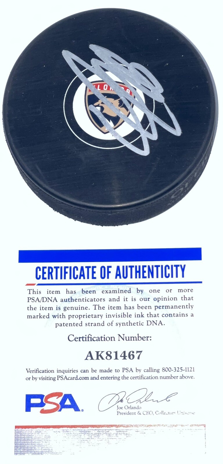 Aleksander Barkov Signed Autographed Florida Panthers Logo Puck PSA/DNA
