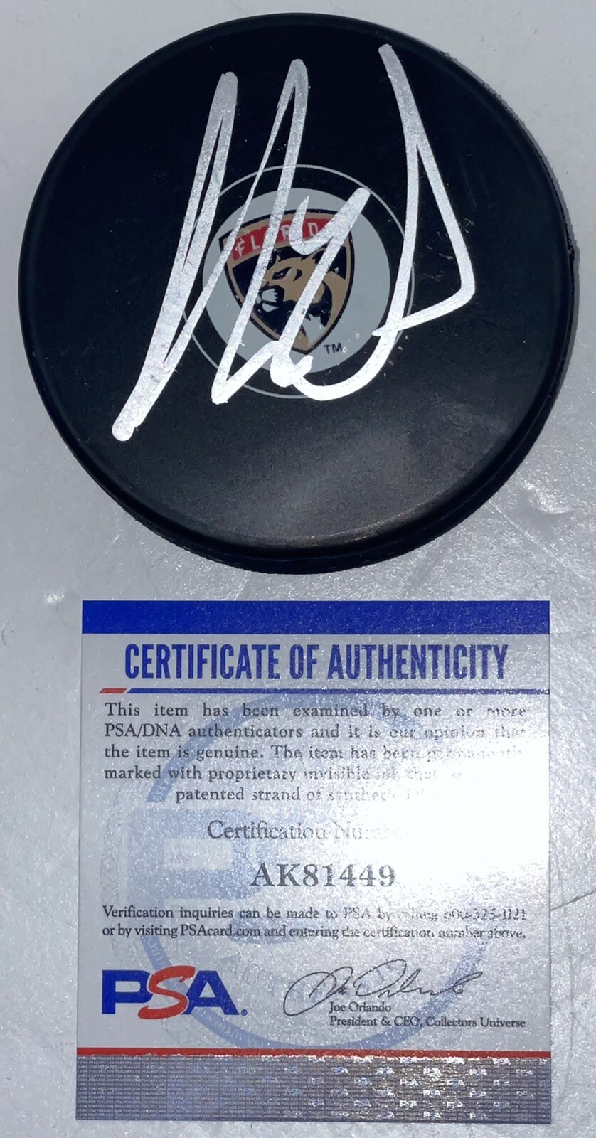 AARON EKBLAD SIGNED AUTOGRAPHED FLORIDA PANTHERS LOGO PUCK PSA/DNA COLLECTIBLE MEMORABILIA
