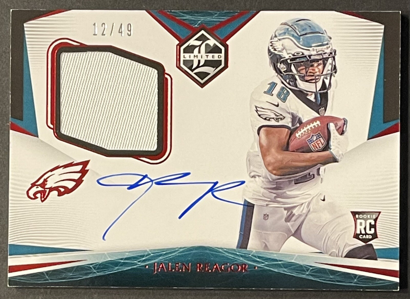 2020 Panini Limited Red Patch On Card Auto RPA RC Jalen Reagor #115 12/49 Eagles
