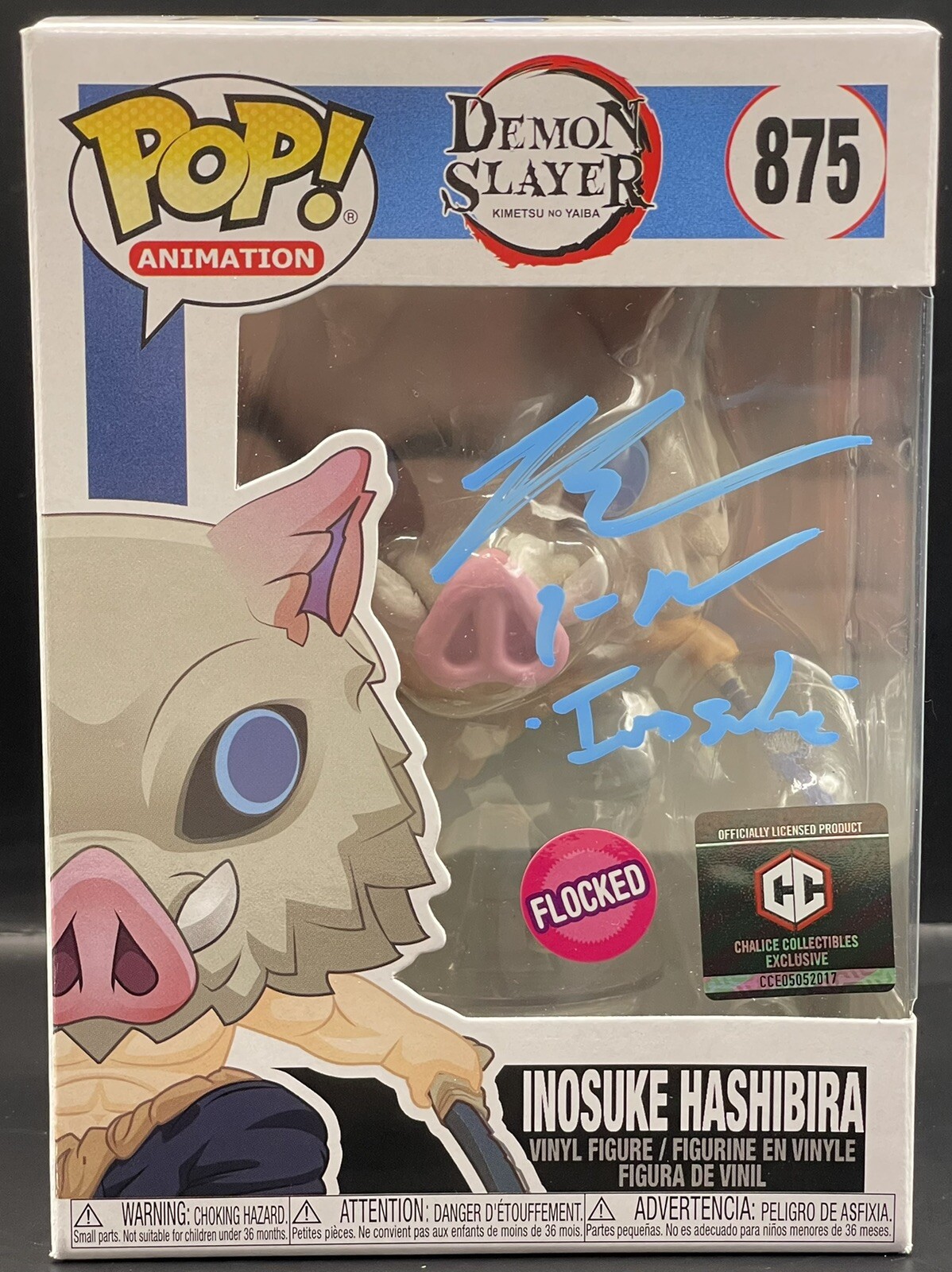 FUNKO POP! Inosuke Hashibira #875 (Flocked) Bryce Papenbrook Signed w/ JSA COA
