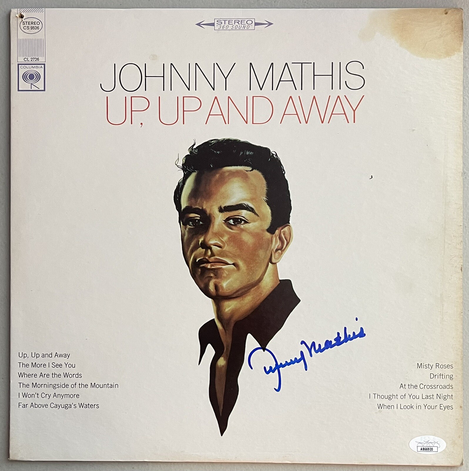 Johnny Mathis Signed Autographed Vinyl Record Album Up Up And Away JSA
