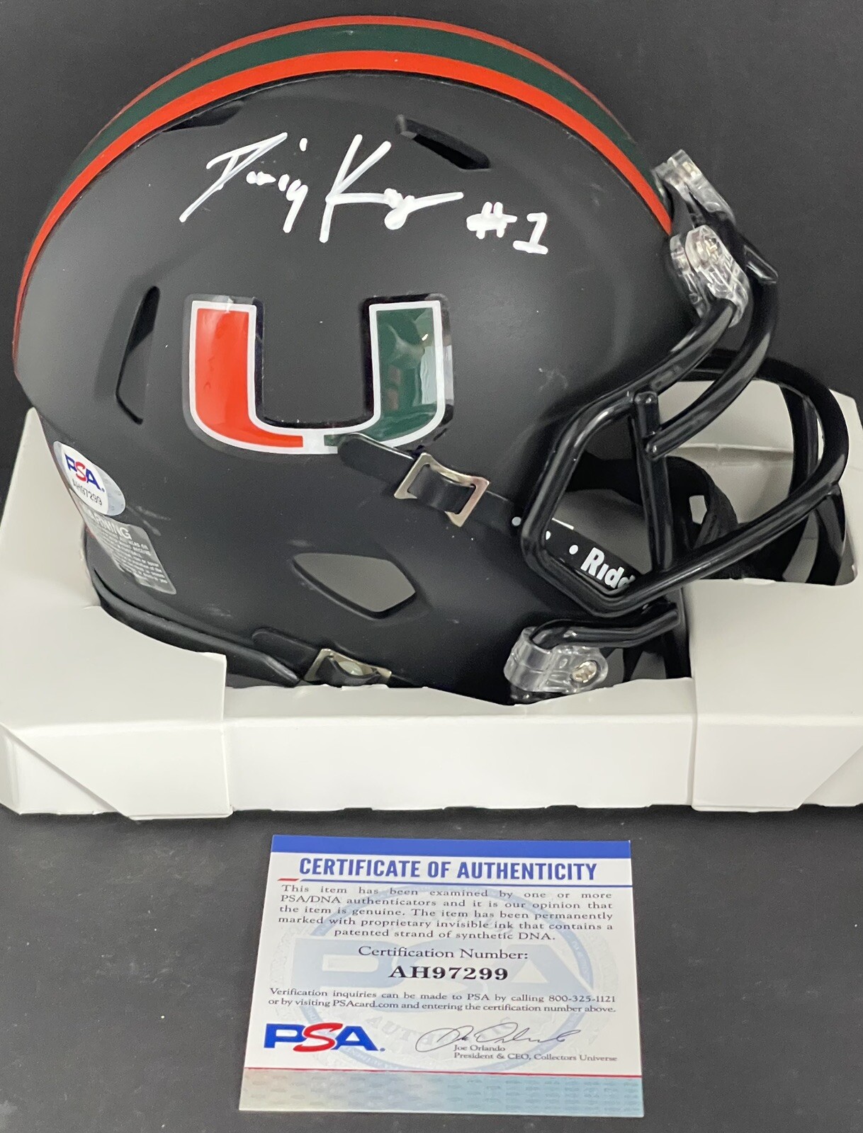 Deriq D’Eriq King Signed Autographed Miami Hurricanes Mini Helmet PSA/DNA
