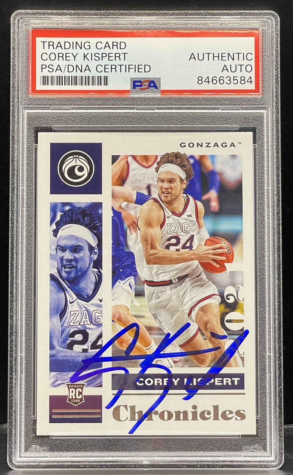 Corey Kispert Signed 2021-22 Chronicles Rookie Card Wizard Slabbed PSA/DNA
