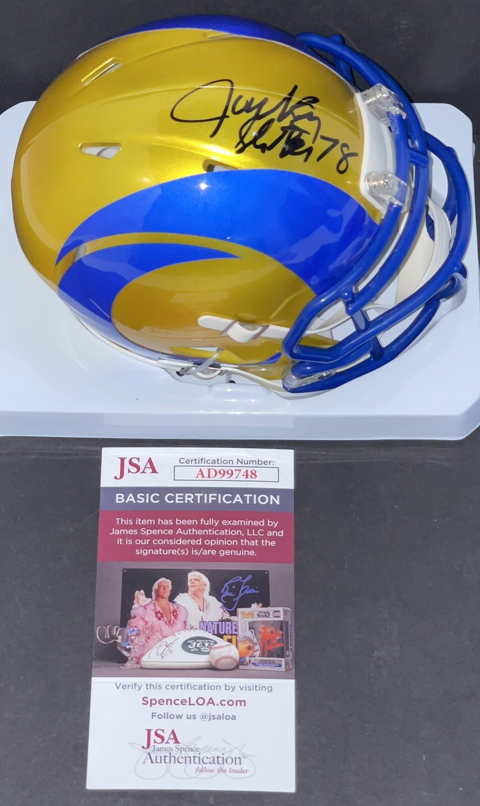 Jackie Slater Signed Autographed Los Angeles Rams Flash Mini Helmet JSA
