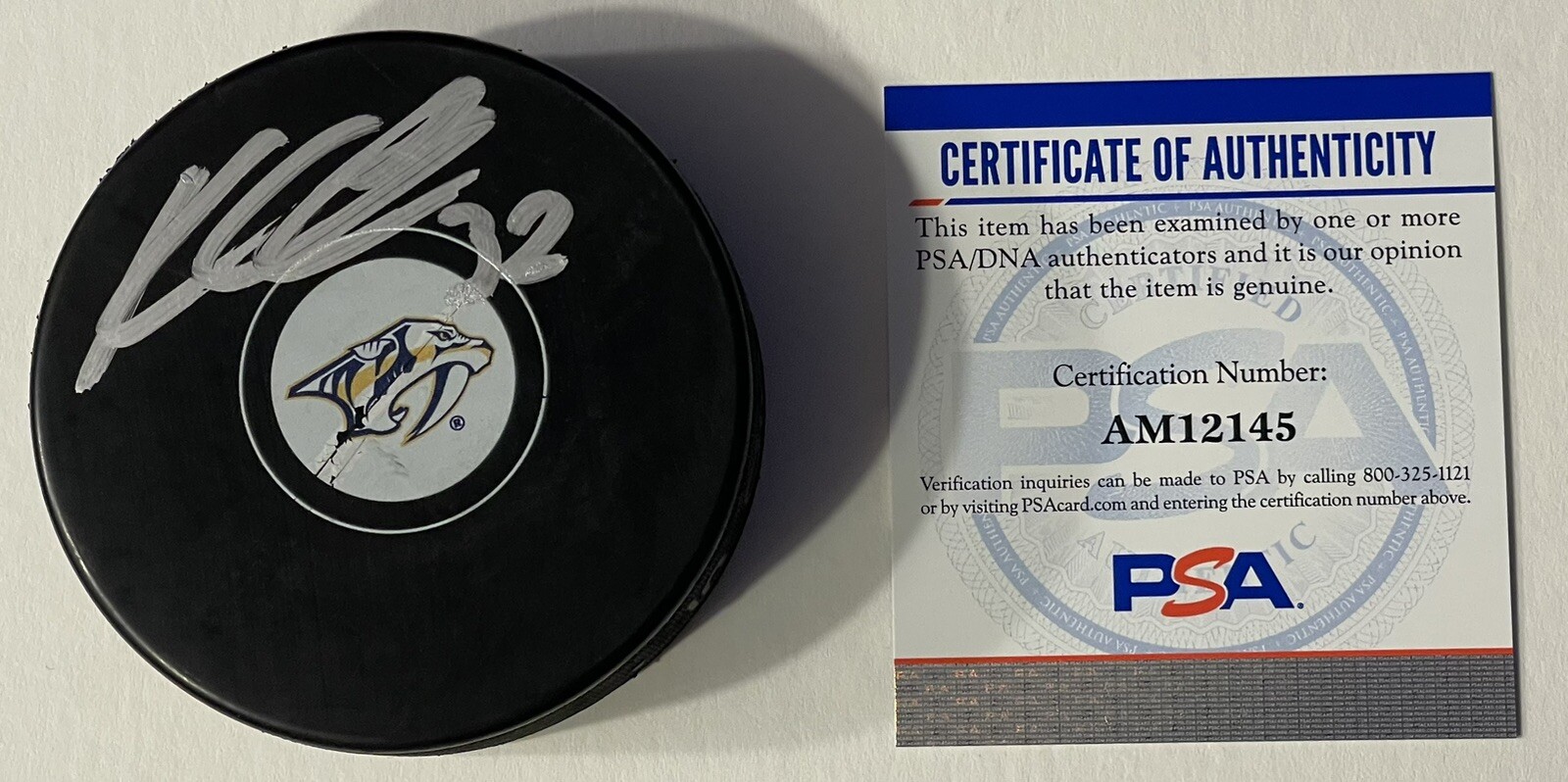 Kevin Lankinen Signed Autographed Nashville Predators Logo Hockey Puck PSA/DNA
