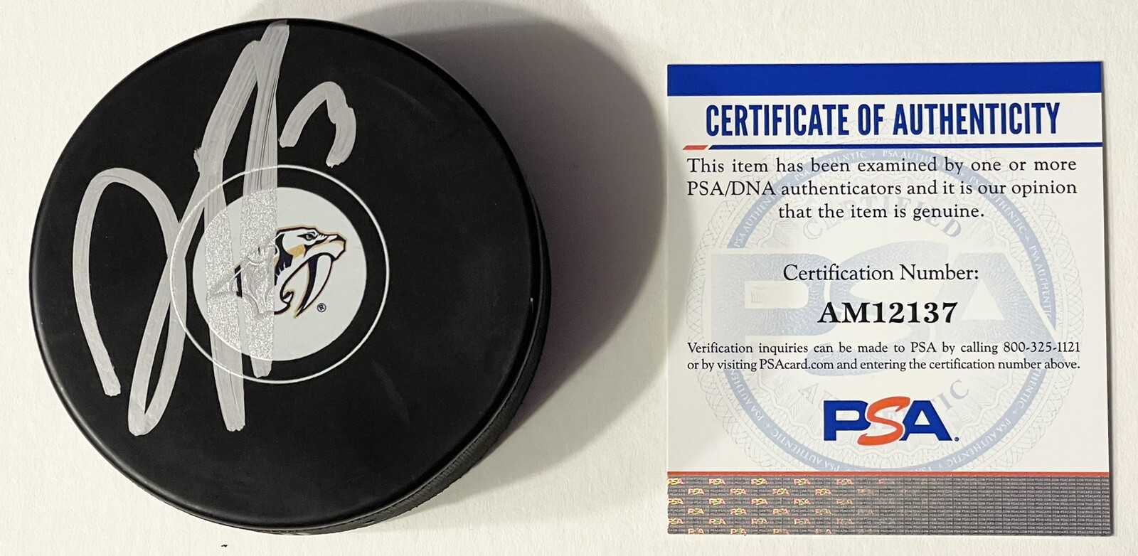 Jeremy Lauzon Signed Autographed Nashville Predators Logo Puck PSA/DNA
