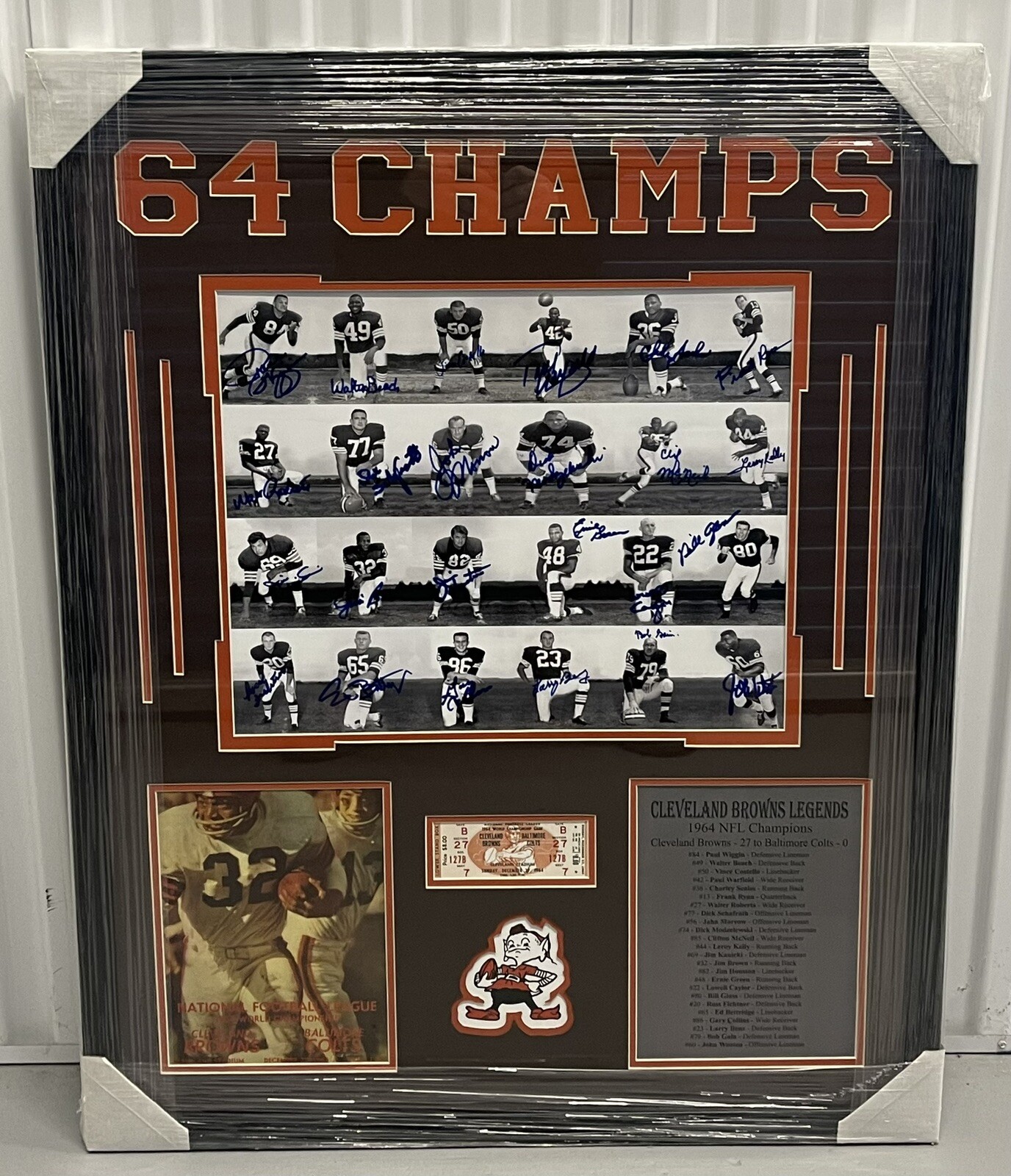 1964 Cleveland Browns Team Signed Custom Framed 16x20 Photo 24 Autos Jim Brown
