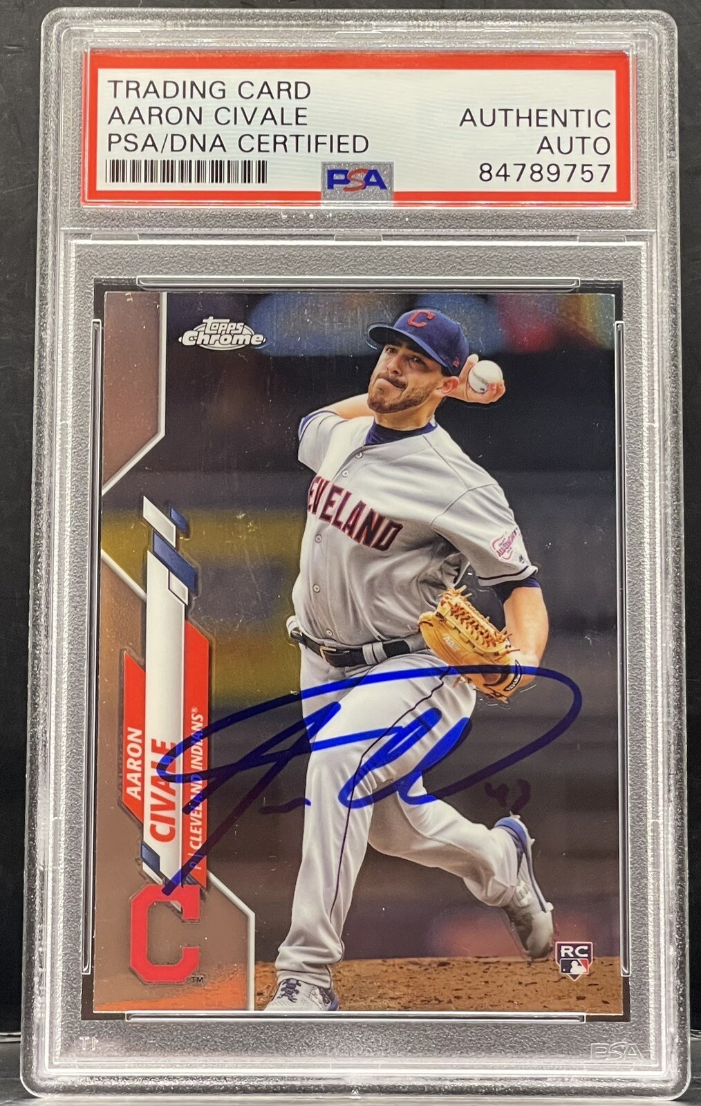 2020 Aaron Civale Topps Chrome Signed Slabbed Rookie Card Guardians PSA/DNA

