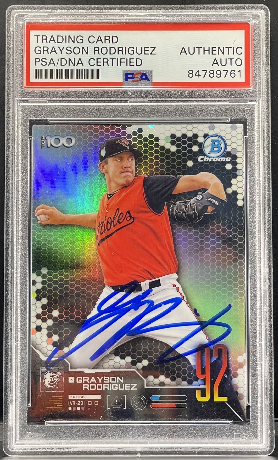 Grayson Rodriguez 2019 Bowman Chrome Top 100 Signed RC Baltimore PSA/DNA Slab
