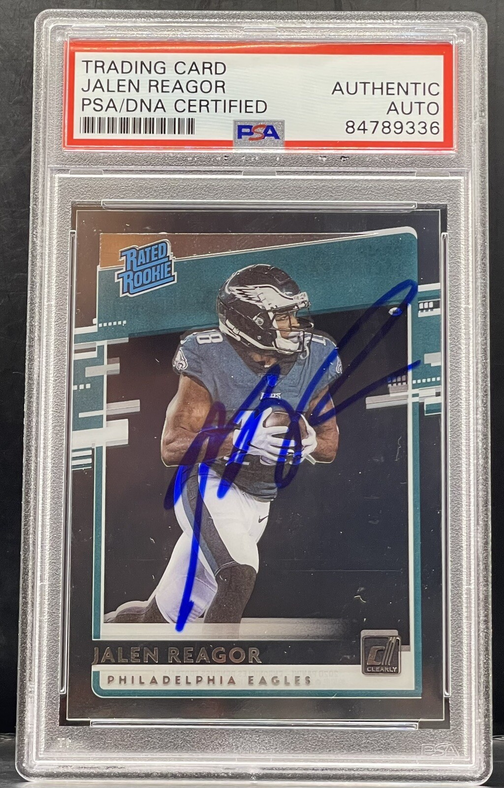 Jalen Raegor 2020 Signed Donruss Clearly RC Eagles Vikings PSA/DNA Slabbed
