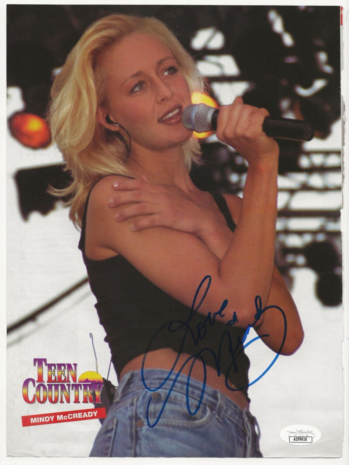 Mindy McCready country singer REAL hand SIGNED magazine page JSA COA RARE
