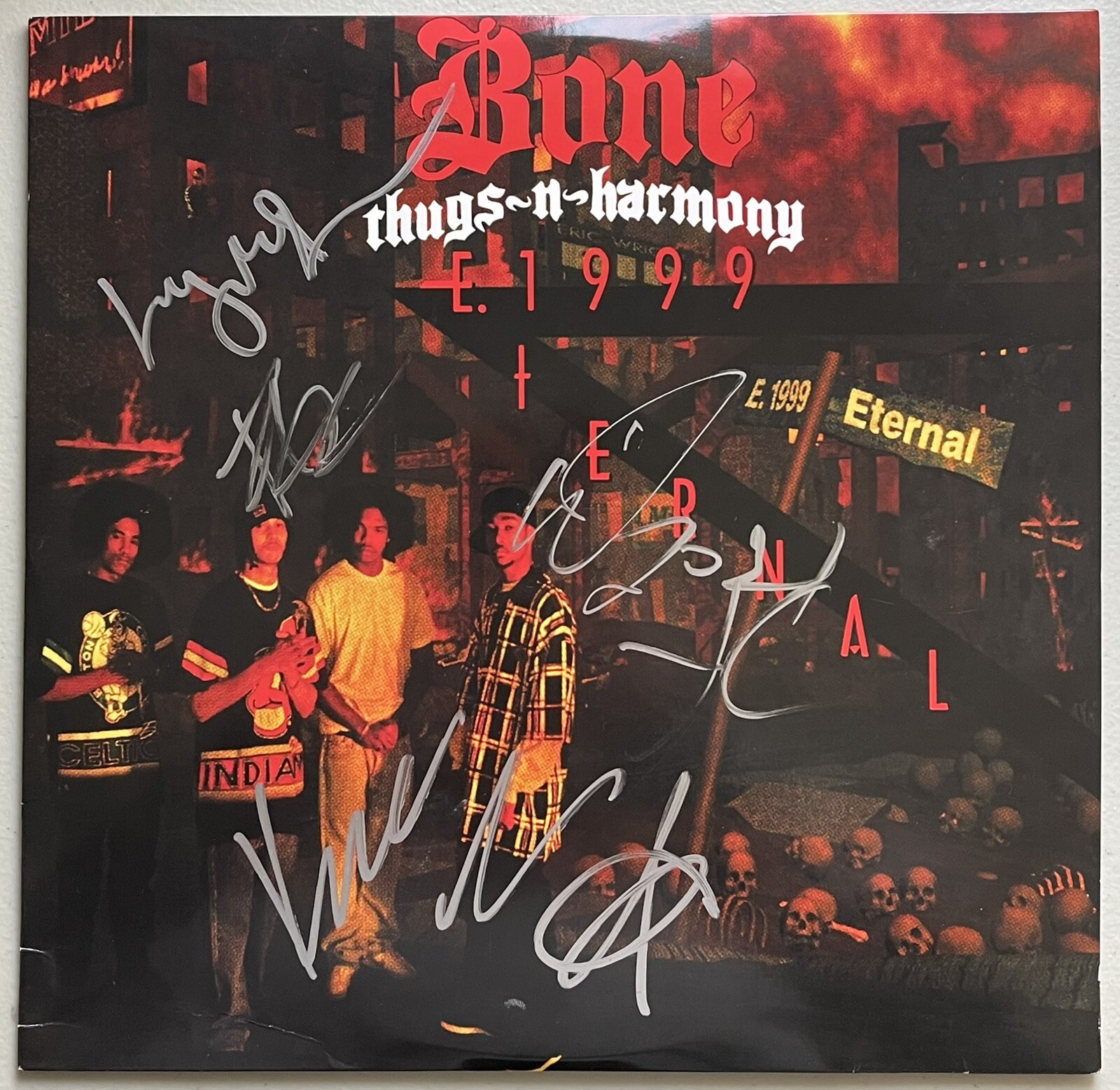 Bone Thugs N Harmony Signed Vinyl All 5 Bizzy, Krazie, Wish, Flesh, Layzie JSA
