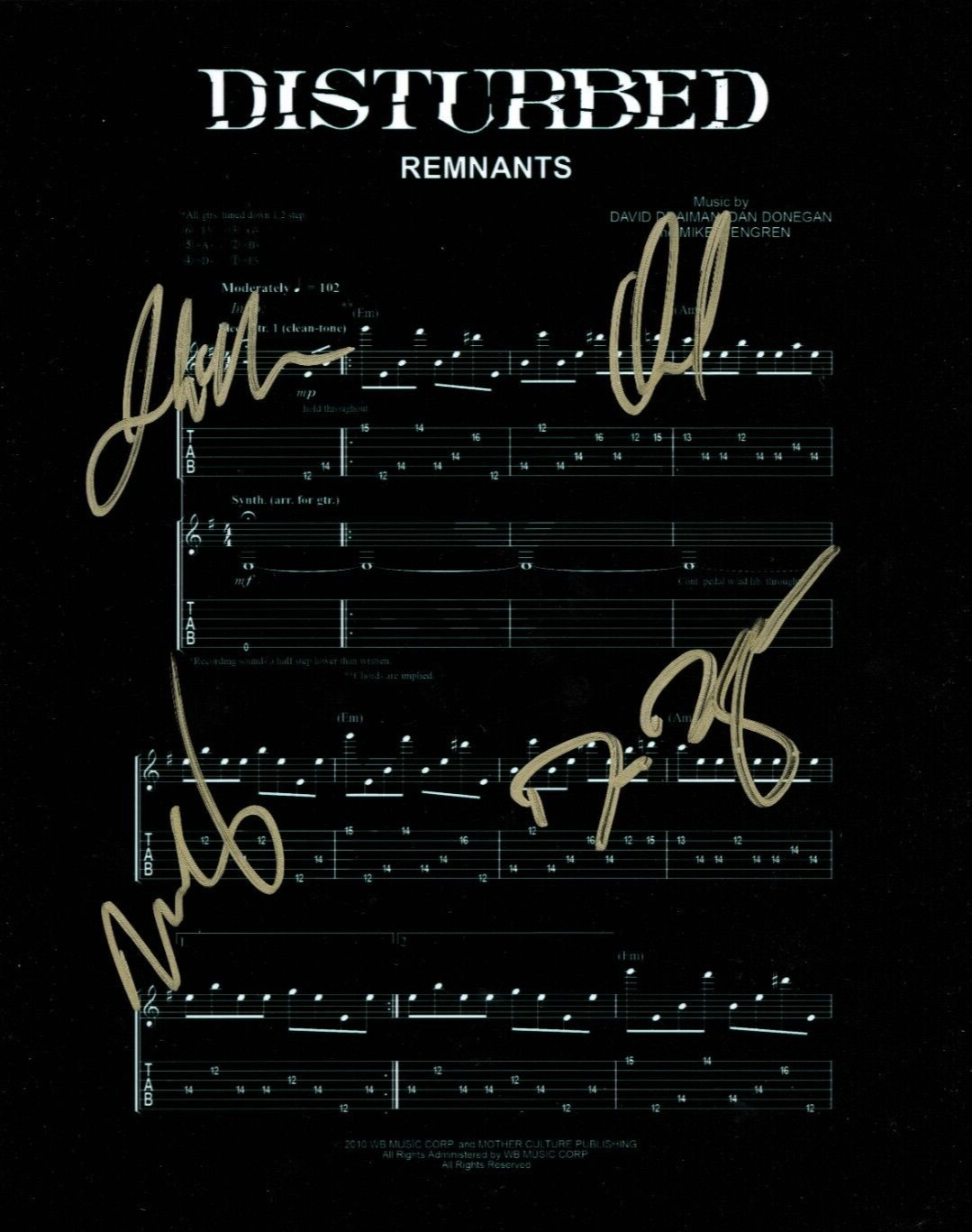 Disturbed band REAL hand SIGNED Sheet Music #6 COA Autographed all 4

