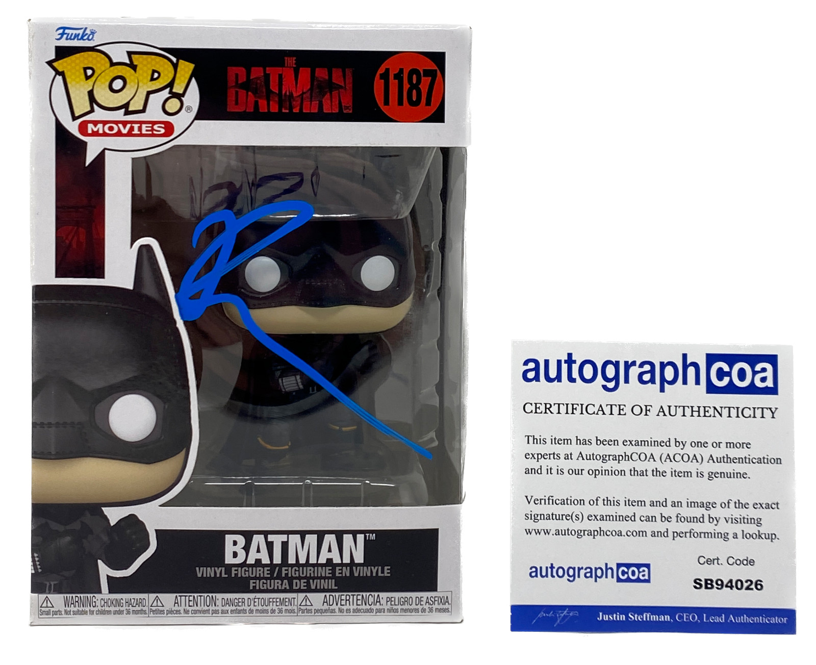 Robert Pattinson Signed Autograph Batman Funko Pop The Batman 1189 ACOA COA
