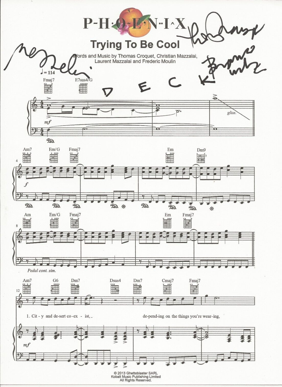 Phoenix REAL SIGNED Trying To Be Cool Novelty Sheet Music #2 COA Autographed
