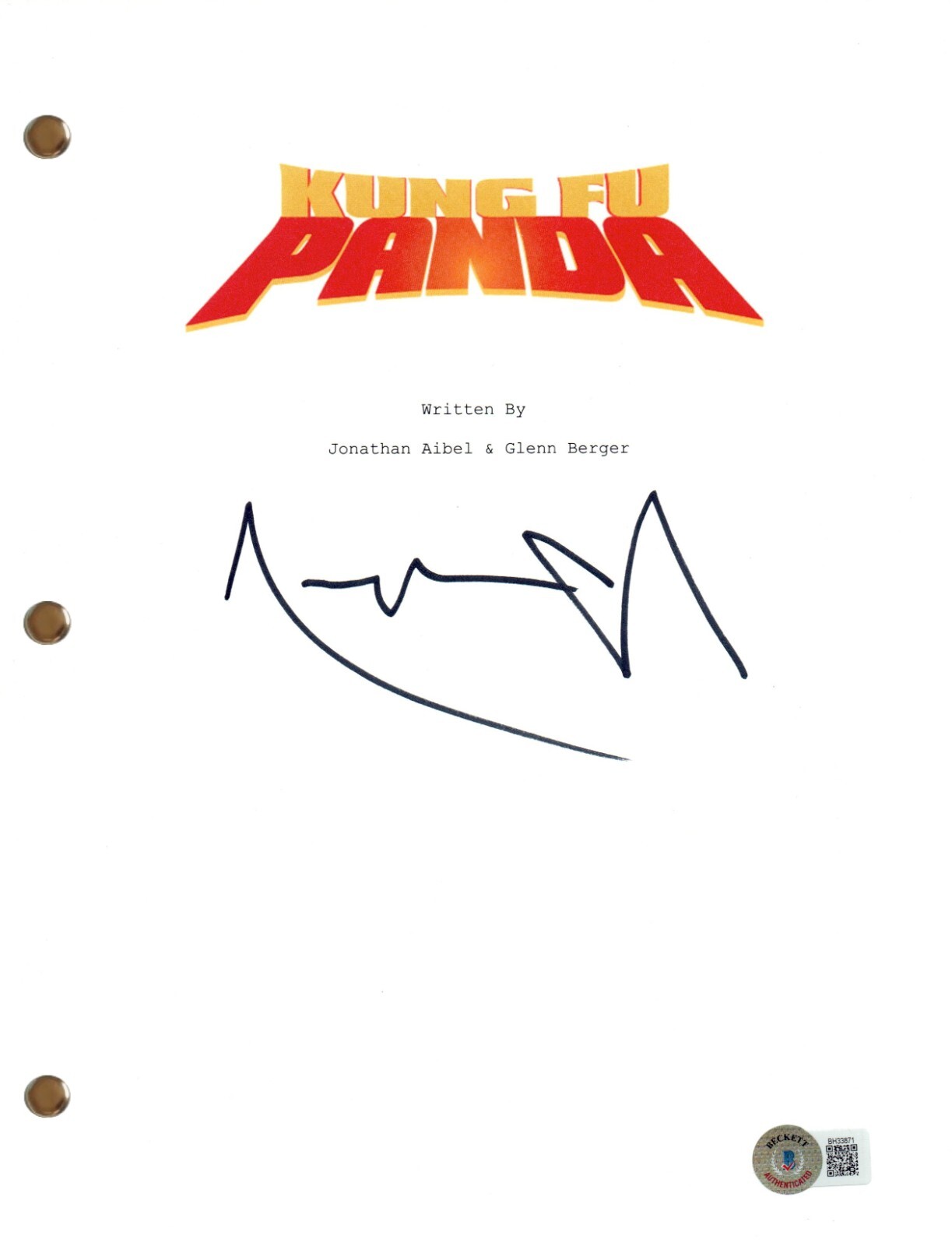 Angelina Jolie Signed Autograph Kung Fu Panda Full Movie Script Beckett COA
