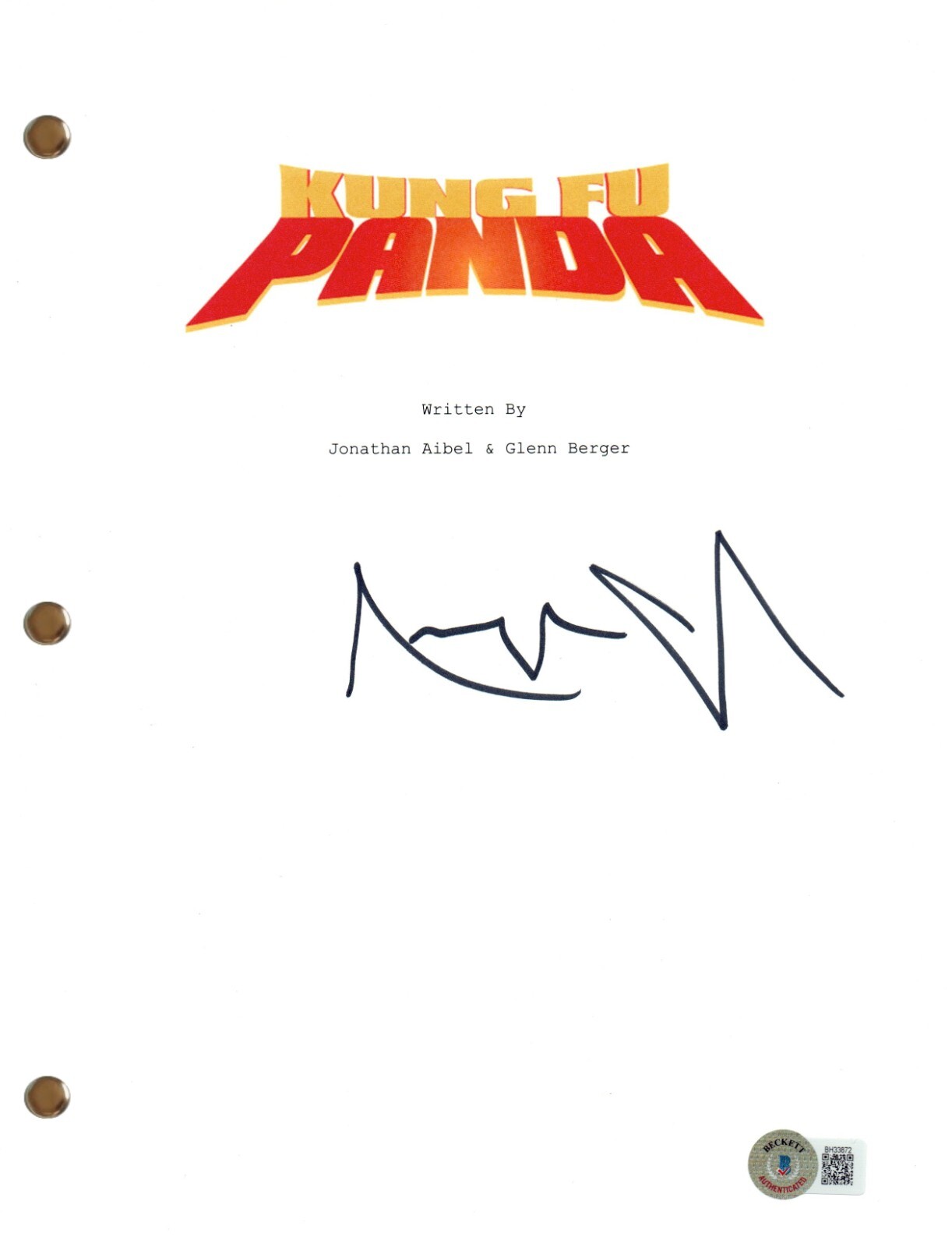 Angelina Jolie Signed Autograph Kung Fu Panda Full Movie Script Beckett COA
