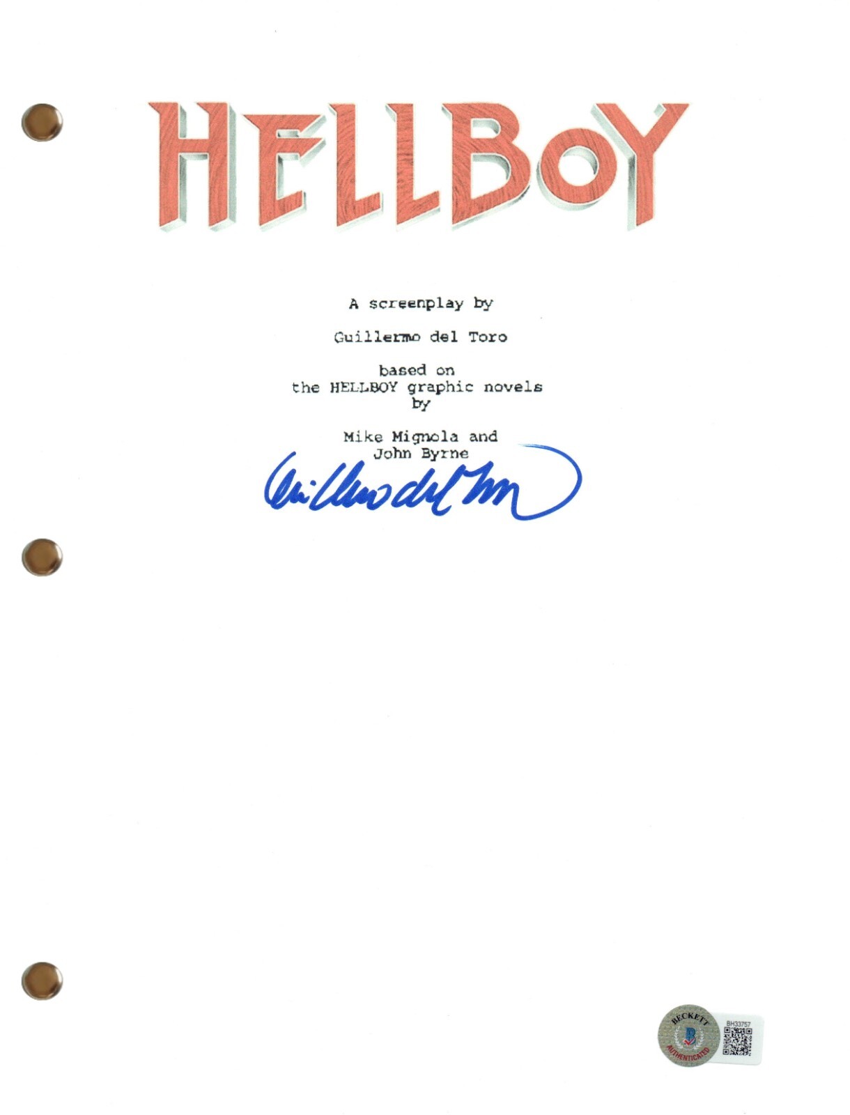 Guillermo Del Toro Signed Autograph Hellboy Movie Script Screenplay Beckett COA
