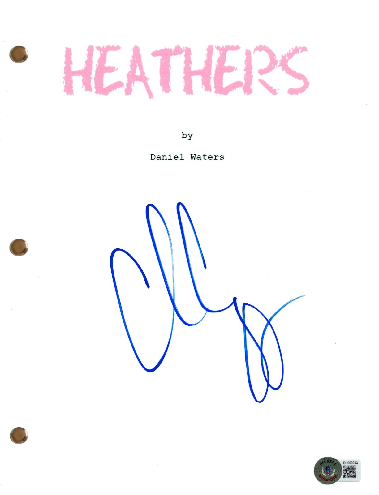 Christian Slater Signed Autograph Heathers Full Movie Script Beckett COA
