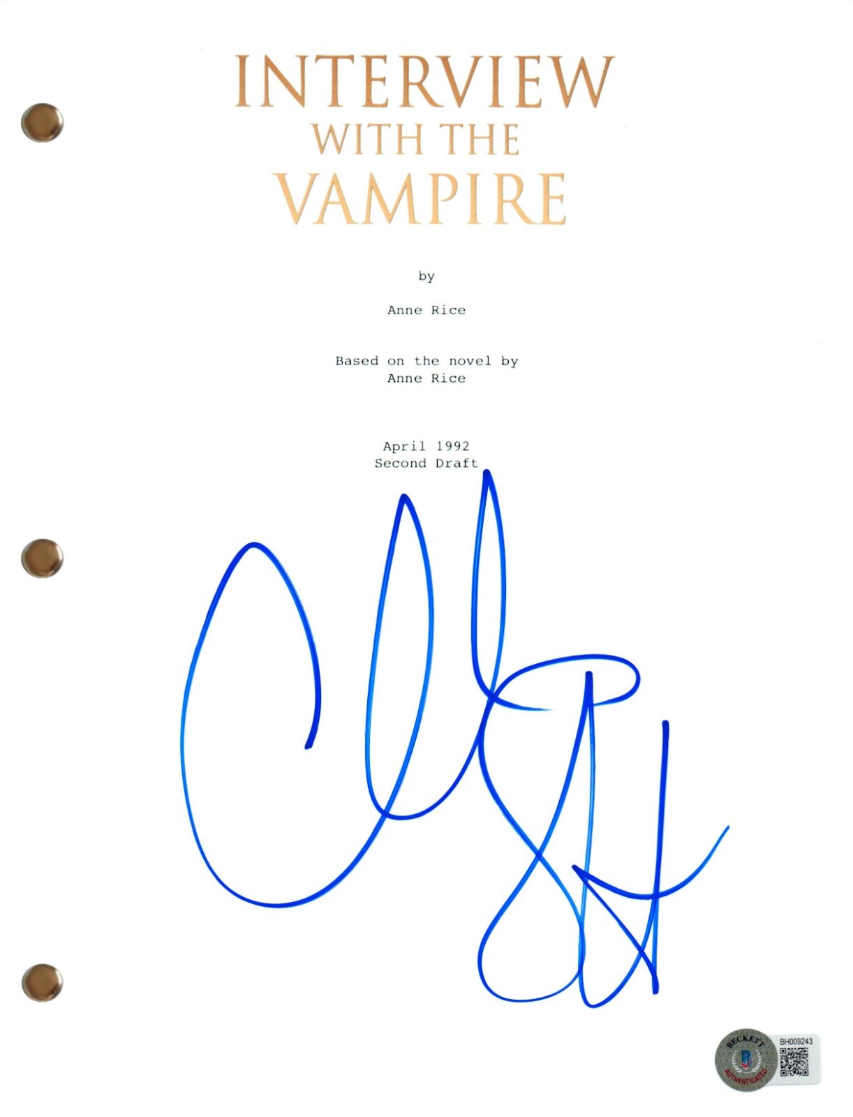 Christian Slater Signed Autograph Interview with the Vampire Script Beckett COA
