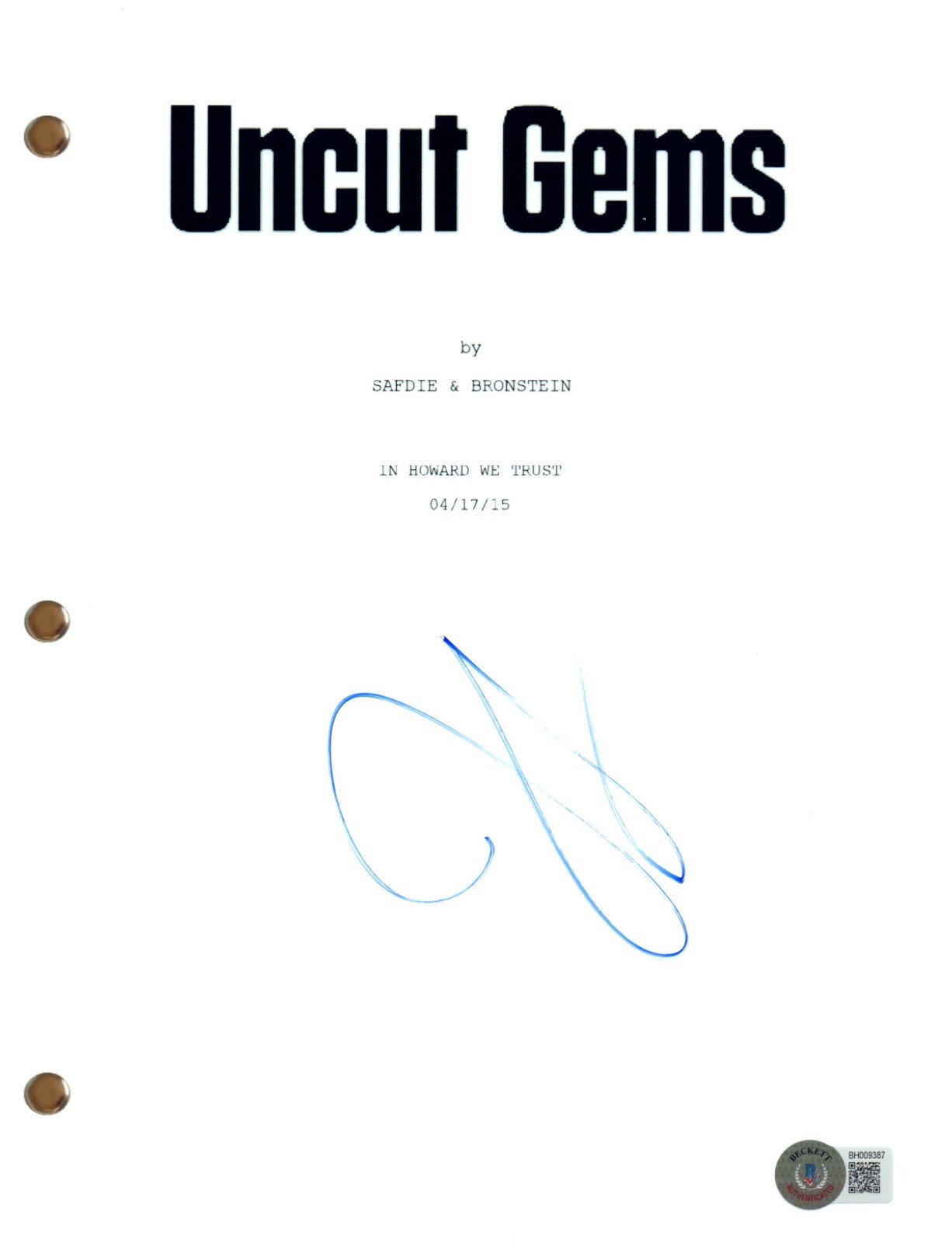 Julia Fox Signed Autograph Uncut Gems Movie Script Full Screenplay Beckett COA
