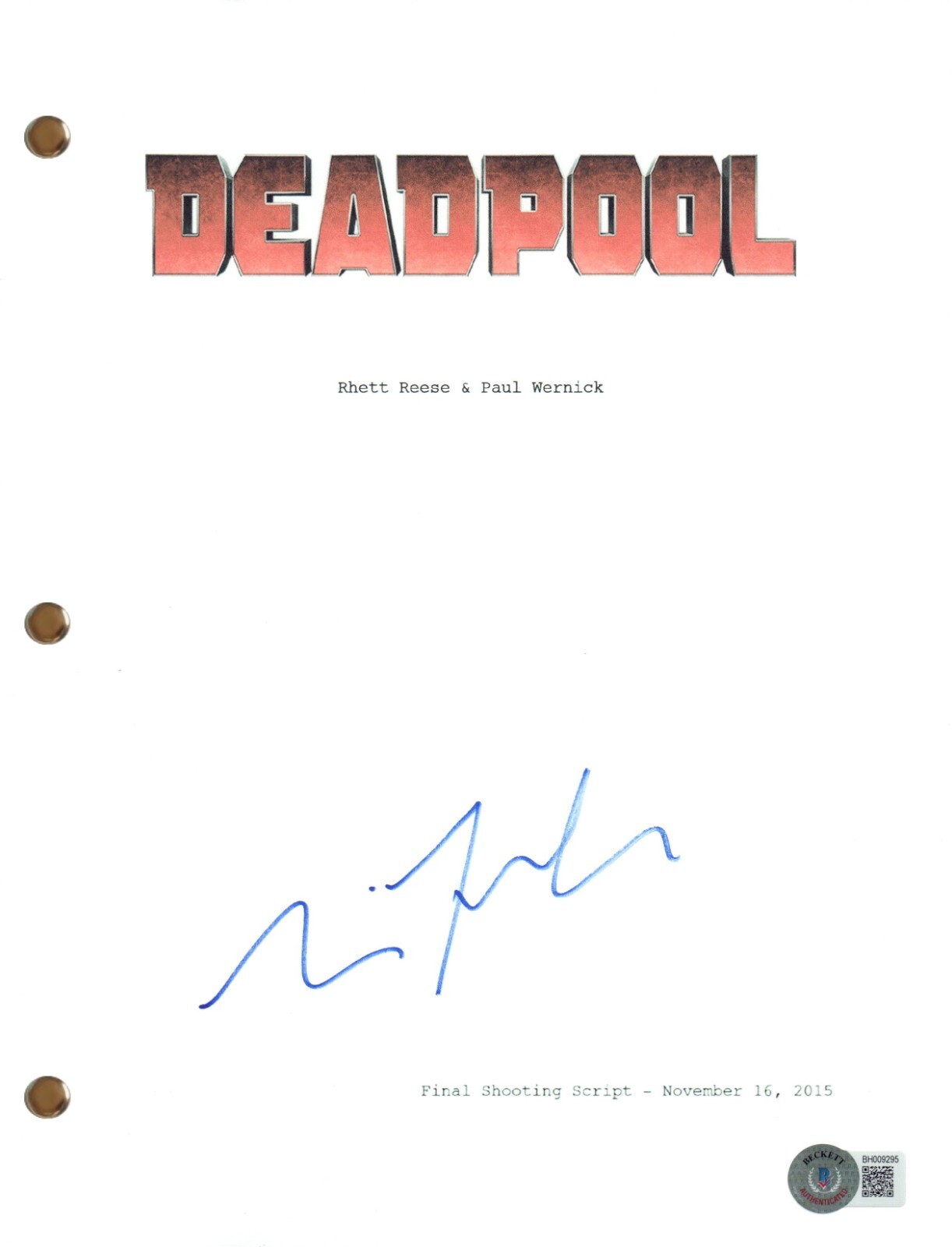 Tim Miller Signed Autograph Deadpool Full Movie Script Director Beckett COA
